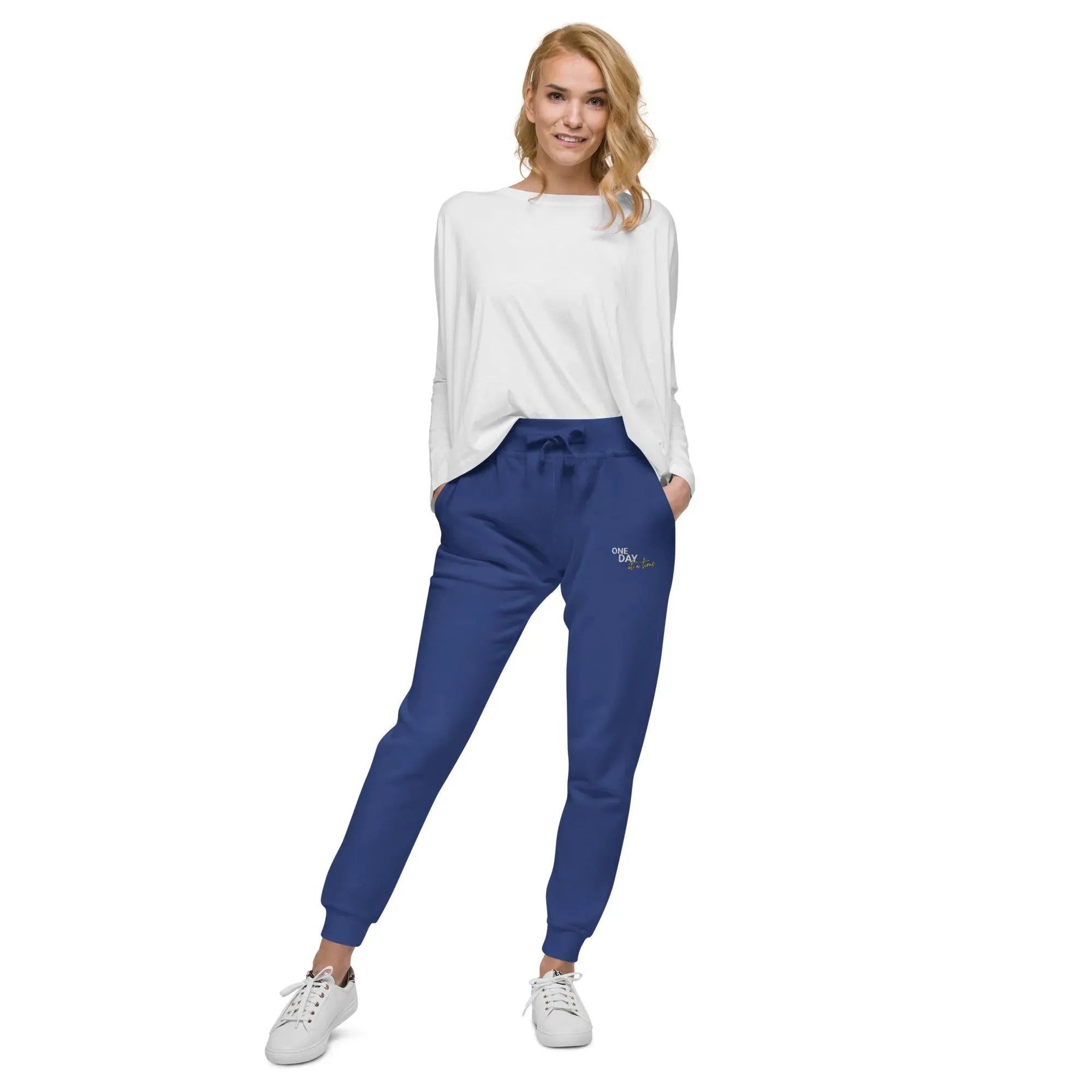 One Day At A Time Embroidered Unisex Fleece Sweatpants - Cozy Loungewear for Relaxing at Home, Yoga, and Casual Outings