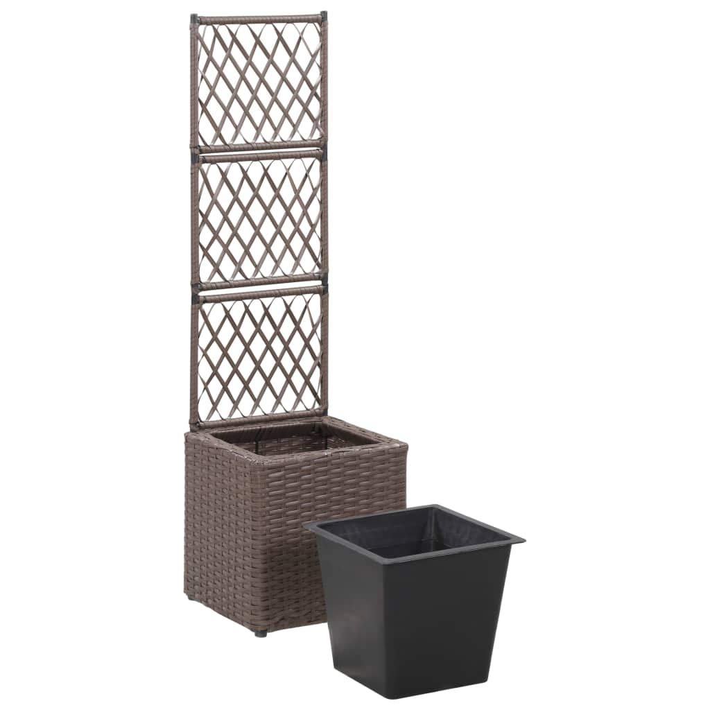 Brown Poly Rattan Trellis Raised Garden Bed with 1 Pot - 11.8