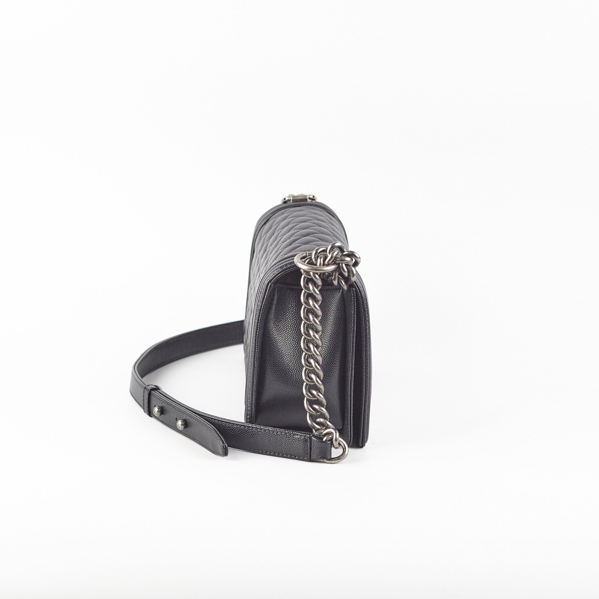 Chanel Old Medium Caviar Boy Bag Black with Microchip - Luxury Crossbody Bag for Women, Perfect for Date Night & Evening Events