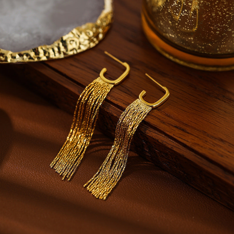 Gold Silver C Hoop Tassel Waterdrop Earrings for Women | Elegant Boho Dangle Earrings for Party, Wedding & Everyday Wear | A8057