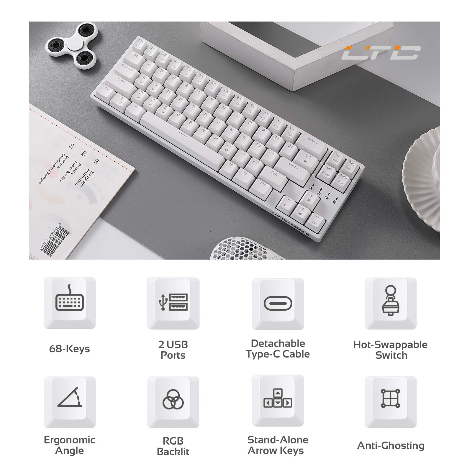 LTC NB681 65% RGB Mechanical Keyboard - Hot-Swappable Blue Switch for Gaming & Office