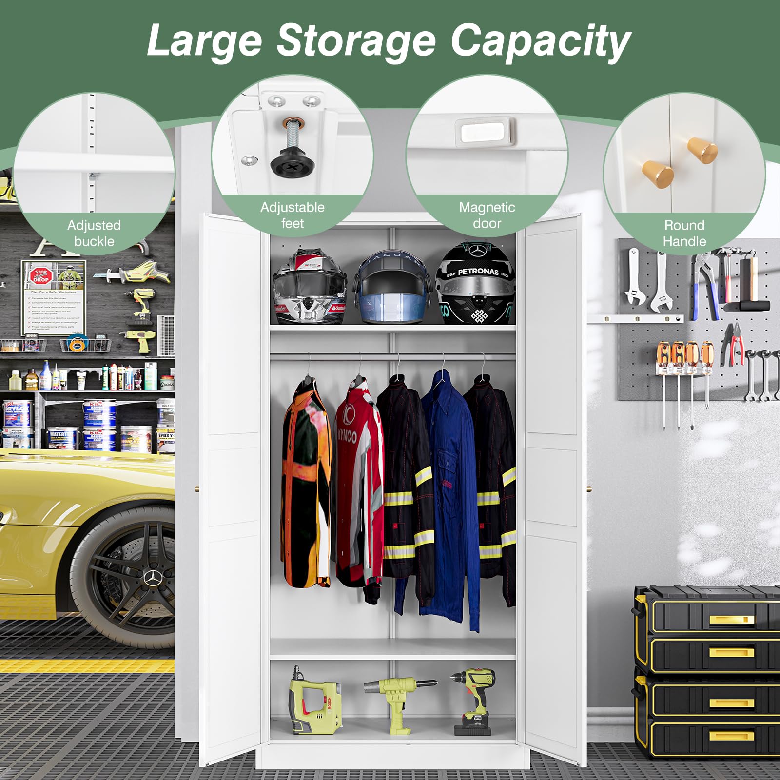 White Metal Wardrobe Closet Cabinet with Doors & Shelves - Space Saving Storage Armoire for Bedroom, Laundry Room, Home Office & Bathroom Organization | Perfect for Small Spaces & Apartment Living