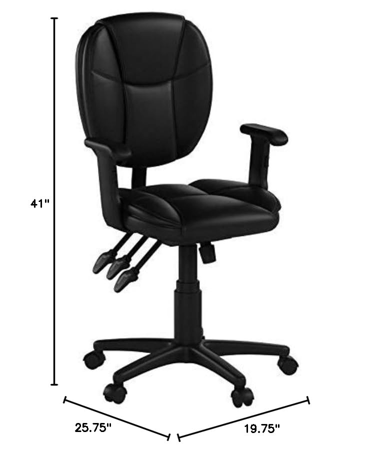 Premium Ergonomic Office Chair - Flash Furniture Caroline Mid-Back Black LeatherSoft Swivel Task Chair with Lumbar Support & Adjustable Arms for Home Office, Gaming, and Workspace Comfort