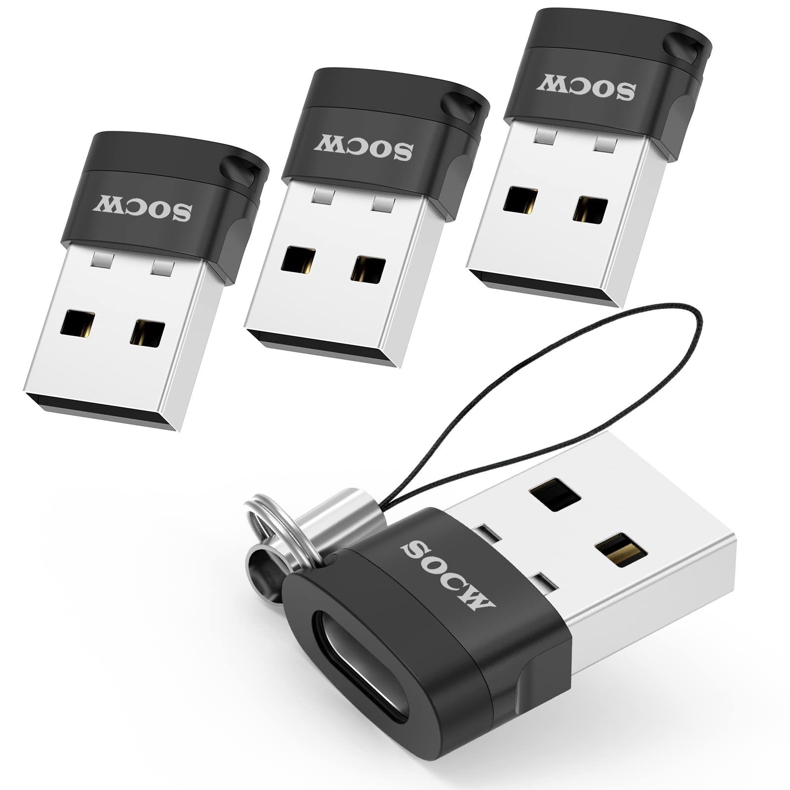 4-Pack USB C to USB Adapter, Type C Female to USB Male Charger Connector for iPhone 11/12/13/Pro/Max/Mini, iPad Air 6, Apple Watch Series 7, AirPods 3, Samsung Galaxy, Google Pixel & More - Black - Perfect for Charging, Data Transfer & Device Compatibility