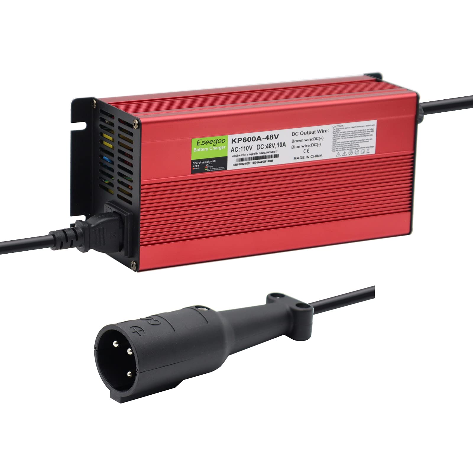 48 Volt 10 AMP Golf Cart Battery Charger for Club Car - 3 Pin Round Plug Connector | Fast Charging for 48V Golf Carts, Perfect for Golf Courses, Resorts & Personal Use