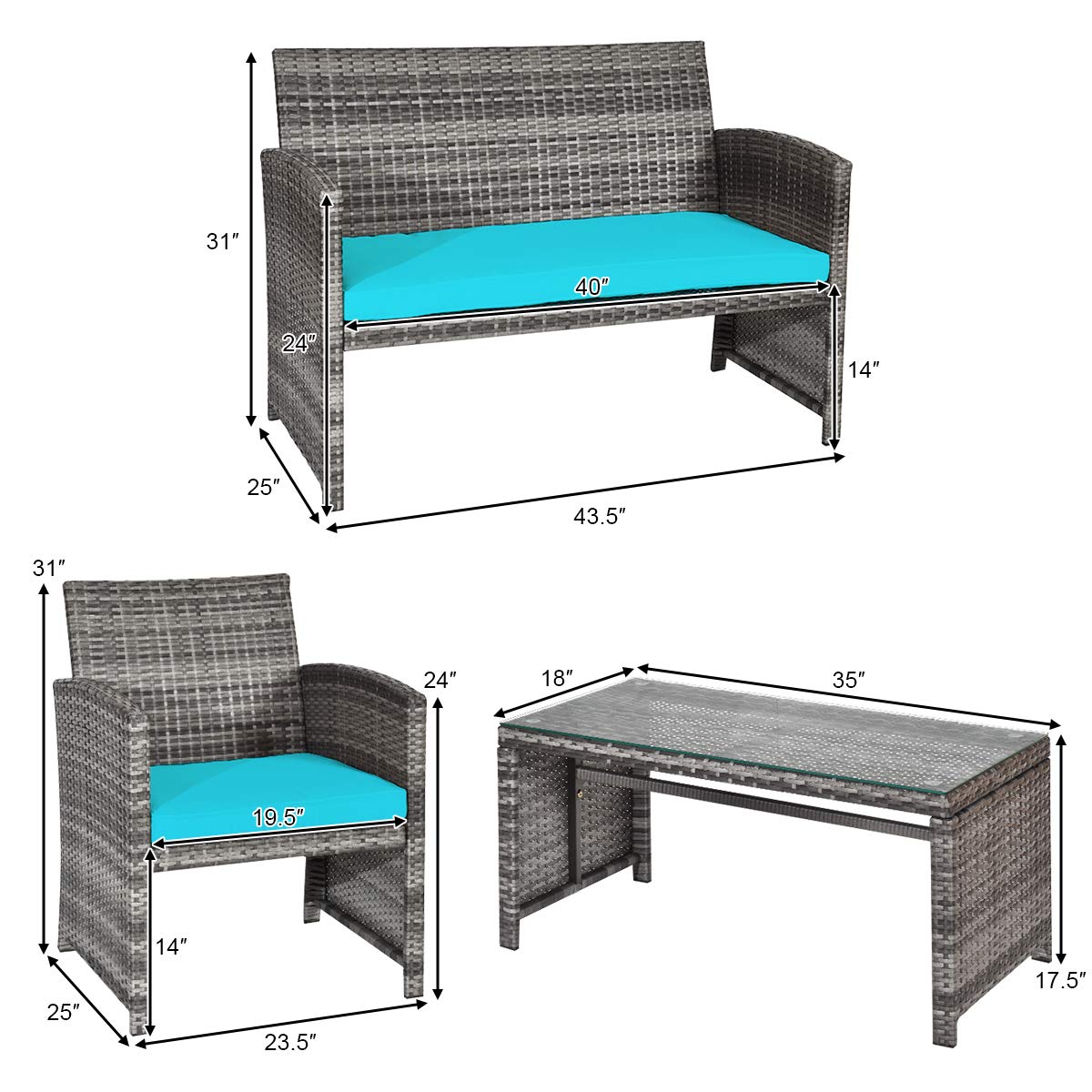 HAPPYGRILL 4-Piece Outdoor Patio Furniture Set with Soft Cushions - Rattan PE Wicker Sofa Chairs & Coffee Table for Garden, Poolside, Porch, Backyard - Perfect for Relaxing and Entertaining Guests