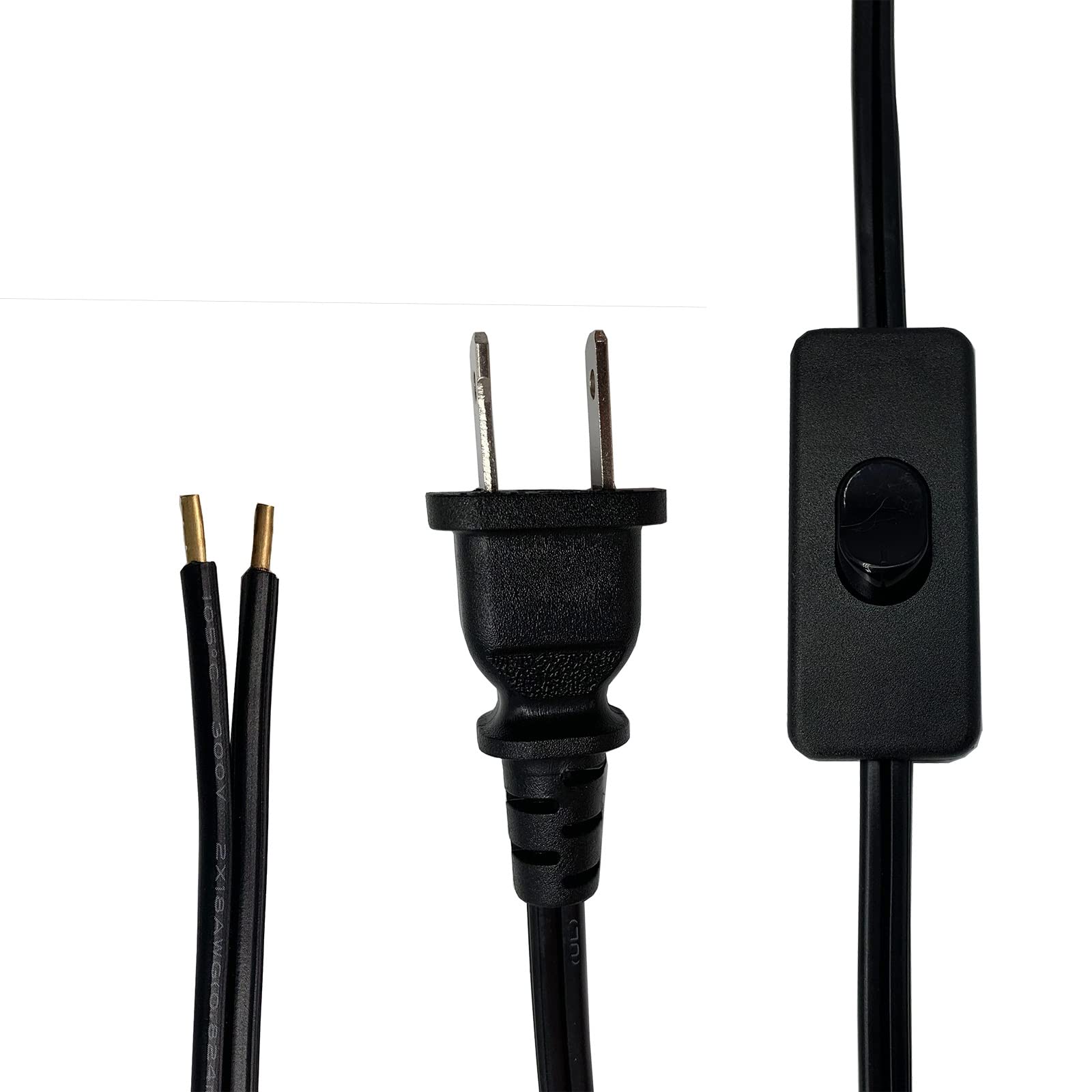 6 Feet Black Lamp Cord with Plug - 18 AWG 2 Prong Extension Cable, Pure Copper Stripped Ends for Wiring & Light Repair - Perfect for Table Lamps, Floor Lamps & DIY Lighting Projects