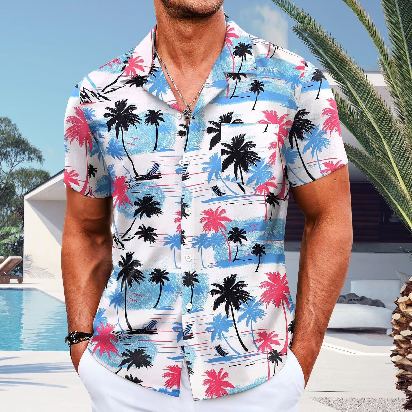 Men's Hawaiian Shirt Short Sleeve Casual Button Down Beach Floral Shirt - Lightweight Comfortable Summer T-Shirt for Vacation, Luau Party & Tropical Getaway