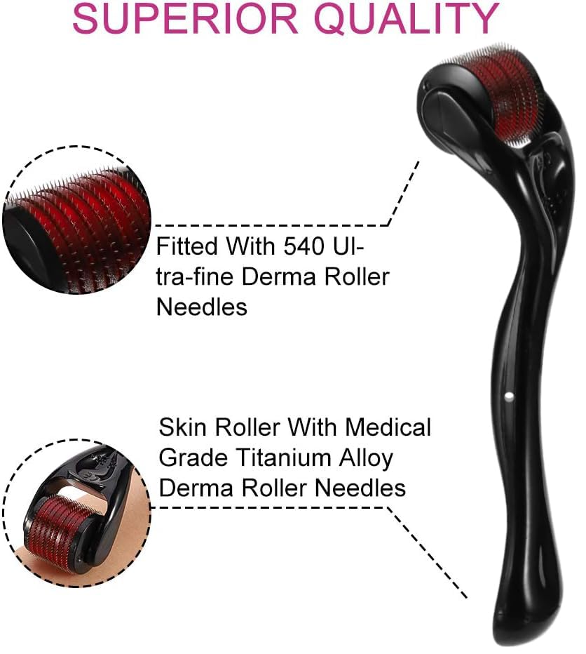 Styllent 3 Pack Titanium Microneedle Derma Roller Set (0.5mm, 1.0mm, 1.5mm) - Professional Skin Care Tool for Wrinkles, Hair Loss, Stretch Marks & Hair Regrowth - Black | At-Home Facial Treatment & Beauty Routine Essential