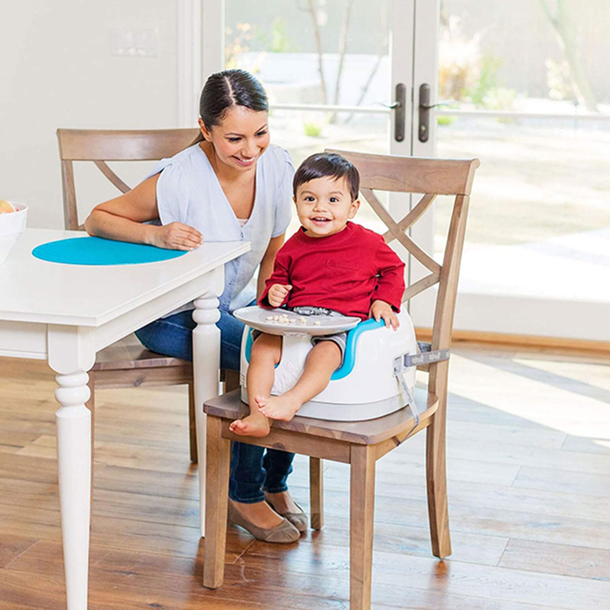 Bumbo 3-in-1 Adjustable Baby High Chair & Booster Seat with Removable Tray & Safety Strap - Toddler Feeding Seat for Ages 1-3 Years (Cool Gray, 2 Pack) - Perfect for Home, Restaurant & Travel Use