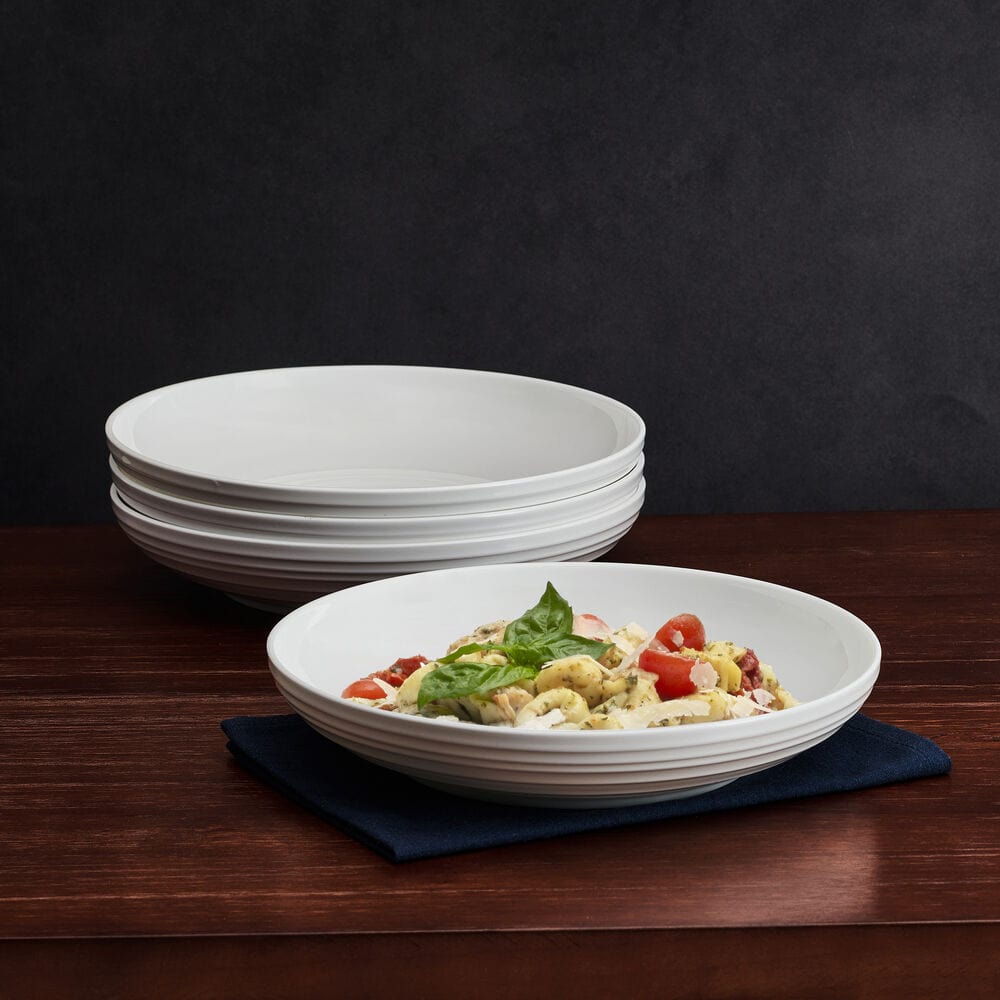 Swirl Bone 4-Piece Pasta Bowl Set - Durable Ceramic Soup & Salad Bowls for Pasta, Ice Cream, Desserts - Perfect for Family Dinners & Entertaining