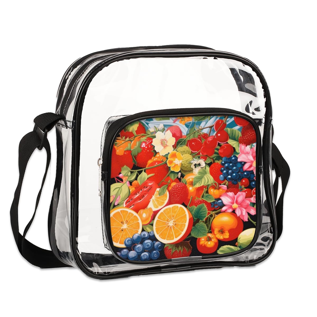 Stunning Fruit Print Clear Crossbody Purse - Stadium Approved Transparent Bag for Women & Men | Perfect for Music Festivals, Sports Games & Concerts