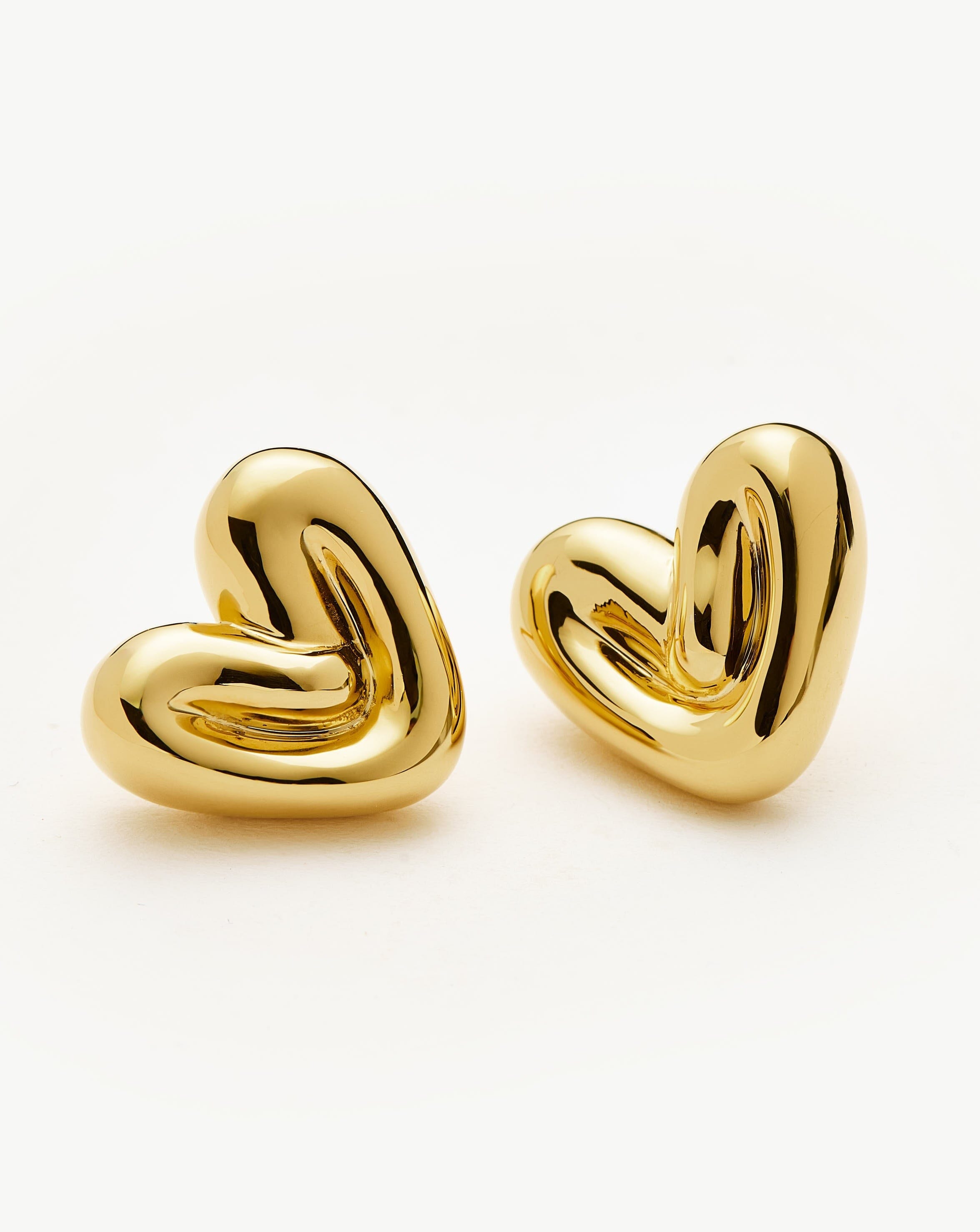 Puffy Heart Stud Earrings - 18k Gold Plated Rose Gold Earrings for Women | Valentine's Day Gift, Anniversary Present, Everyday Wear Jewelry