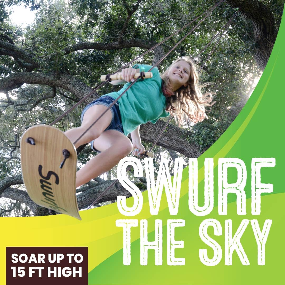 Swurfer TreeSkate Skateboard Swing - Adjustable Stand Up Surf Swing for Kids & Adults, 200 lbs Weight Capacity, Ages 6+, with Grip Tape & Handles - Perfect for Backyard, Park, and Beach Outdoor Play (Waves)