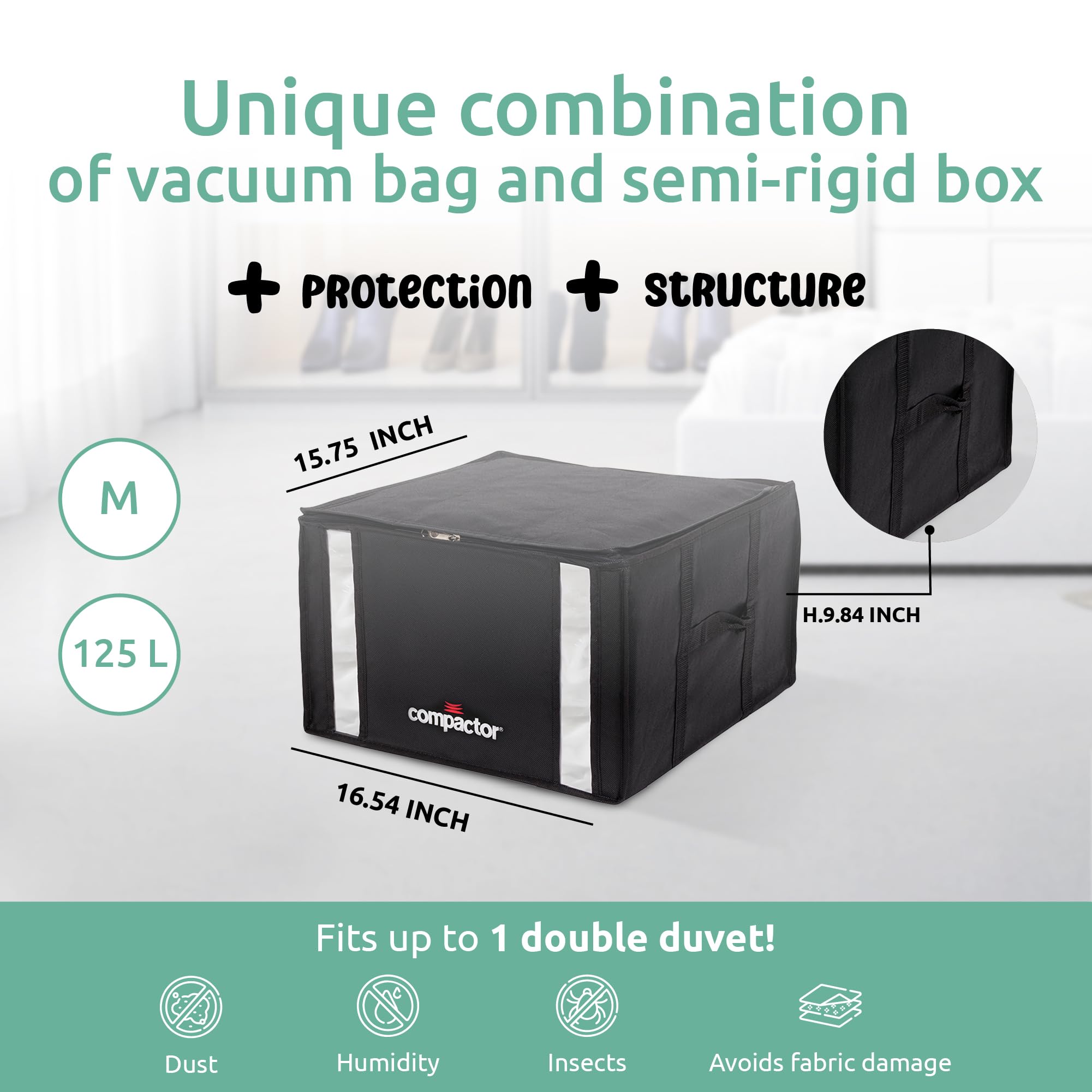 Vacuum Storage Bags for Clothes, Comforters & Blankets | Space Saving Compactor Bags | Semi-Rigid Black Storage Box | Wardrobe & Travel Organizer | Perfect for Seasonal Clothes, Bedding & Moving