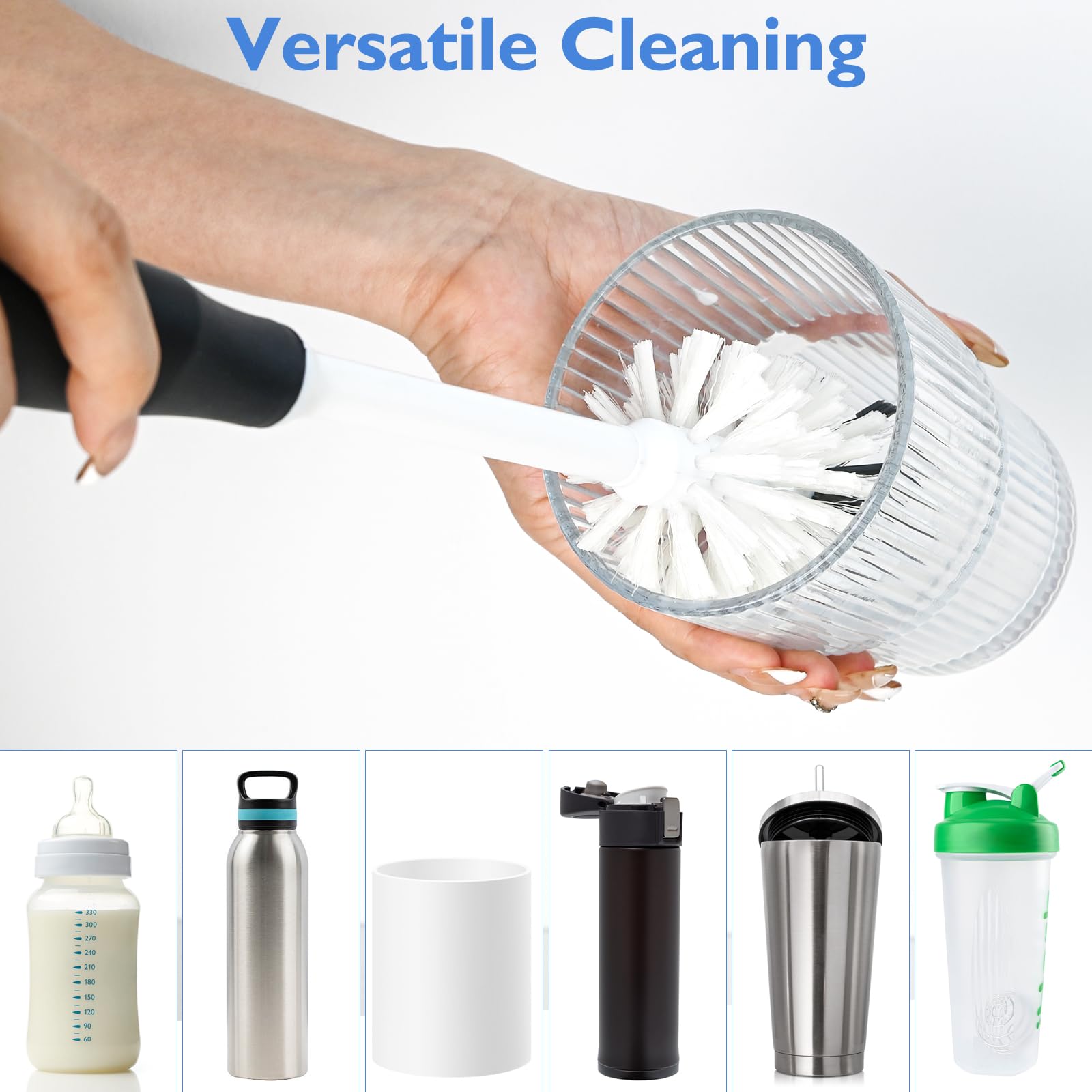 **Baby Bottle Brush Cleaner with Long Handle & Replaceable Head - 2 Pack Black - Perfect for Washing Bottles, Cups, and Glasses - Ideal for Nurseries, Kitchens, and Travel**