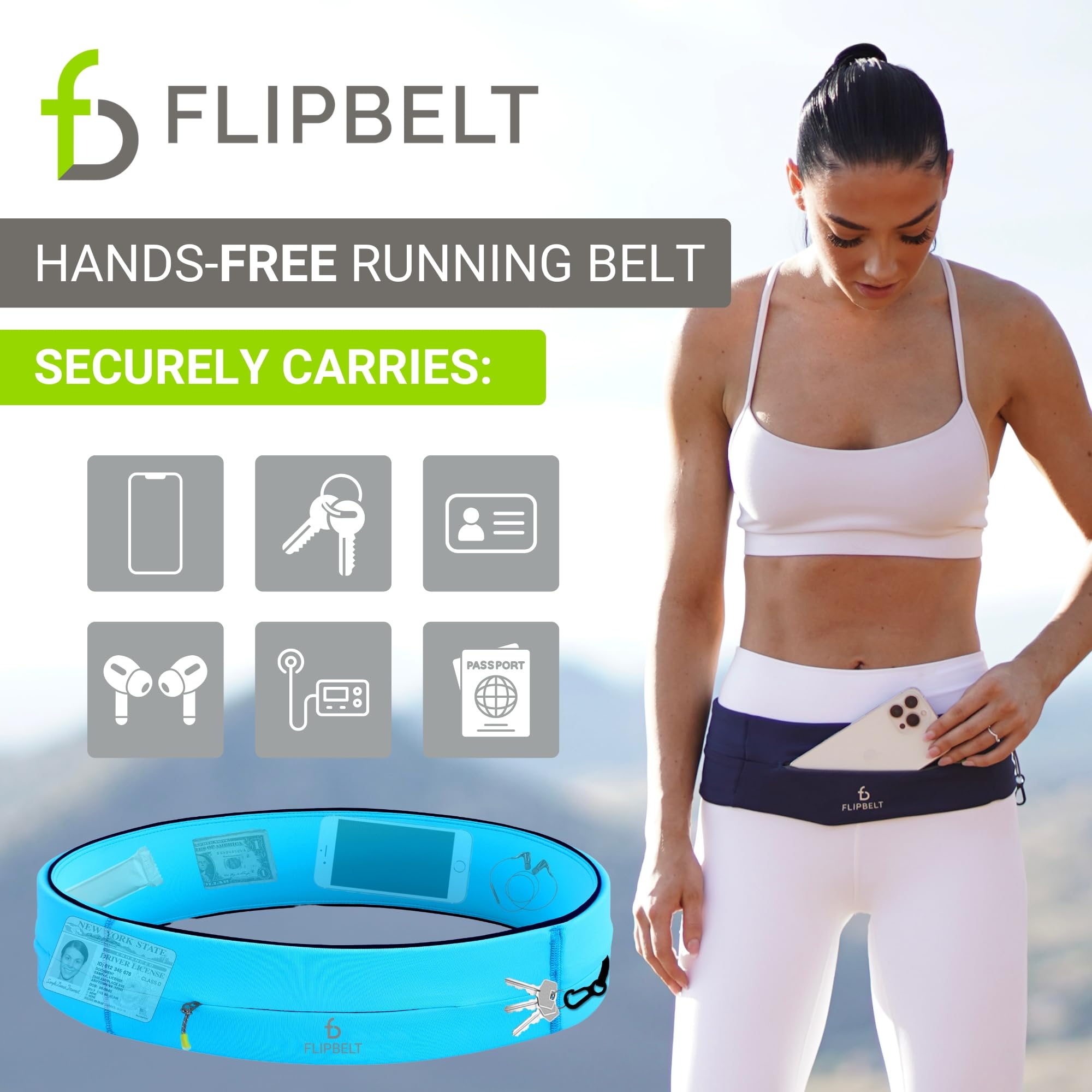 FlipBelt Zipper Running Belt - Adjustable Waist Pack for Fitness, Jogging & Workouts | Hands-Free Phone Holder for Running | Perfect for Gym, Hiking & Travel | by US Company