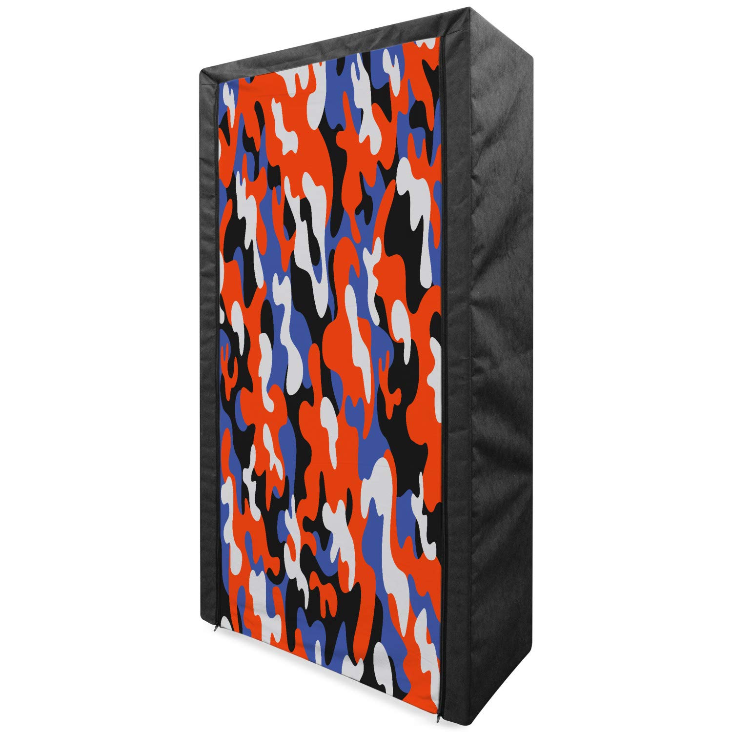 Ambesonne Camouflage Portable Fabric Wardrobe - Abstract Paint Splashes Expressionist Modern Art Clothing Organizer with Shelves, 33.5 Inch, Violet Blue Vermilion - Perfect for Bedroom, Closet, Dorm & Travel Storage
