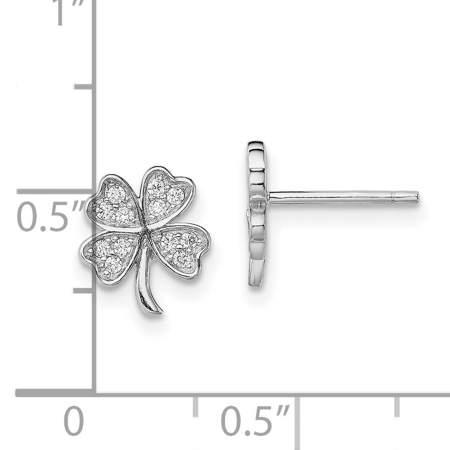 925 Sterling Silver CZ 4-Leaf Clover Stud Earrings 9.4x8.6mm - Lucky Charm Jewelry for St. Patrick's Day & Everyday Wear