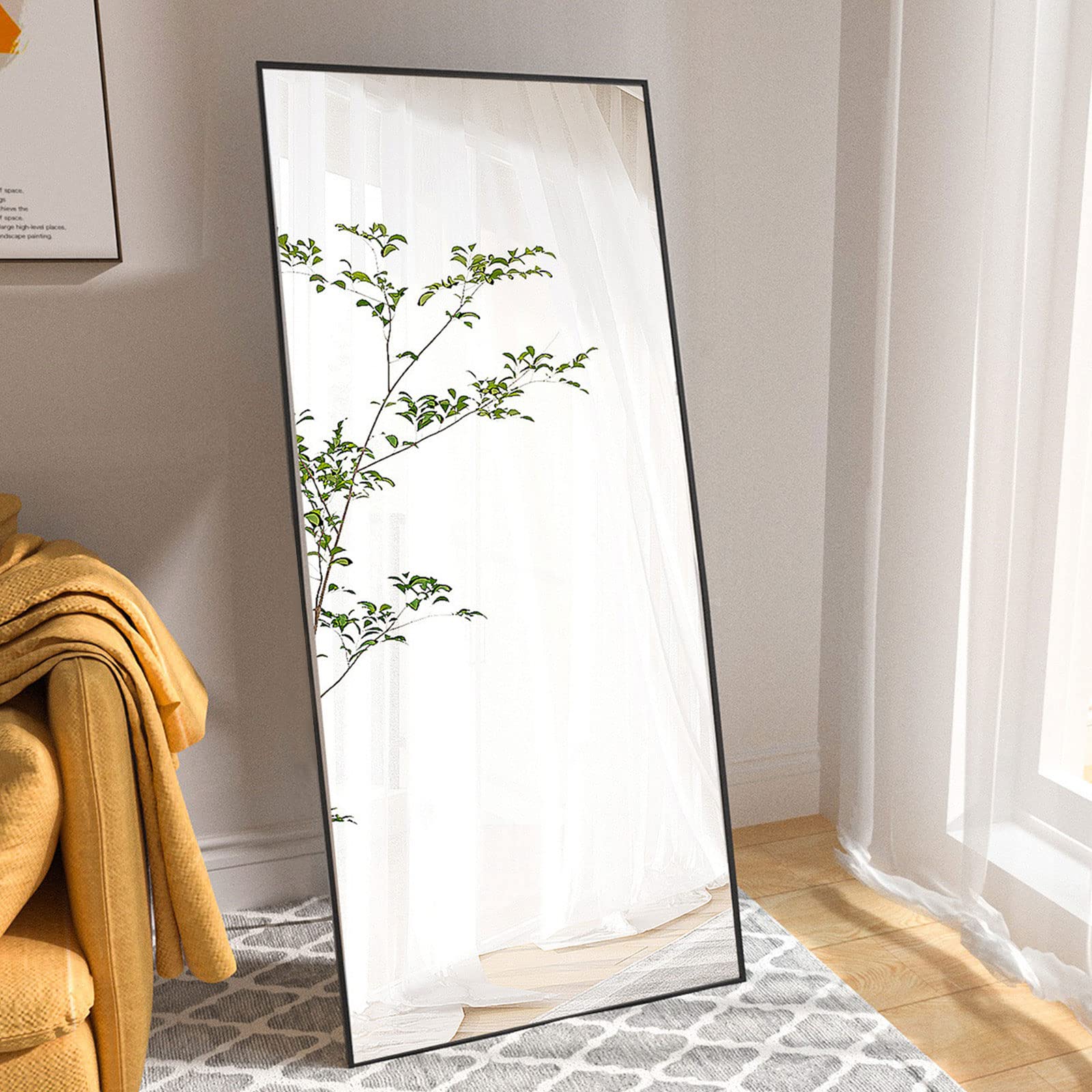 Koonmi 71x31 Inch Full Length Mirror - Extra Large Floor Mirror with Aluminum Frame for Wall Mount or Lean Against, Shatterproof Rectangle Dressing Mirror for Bedroom, Bathroom & Closet - Black