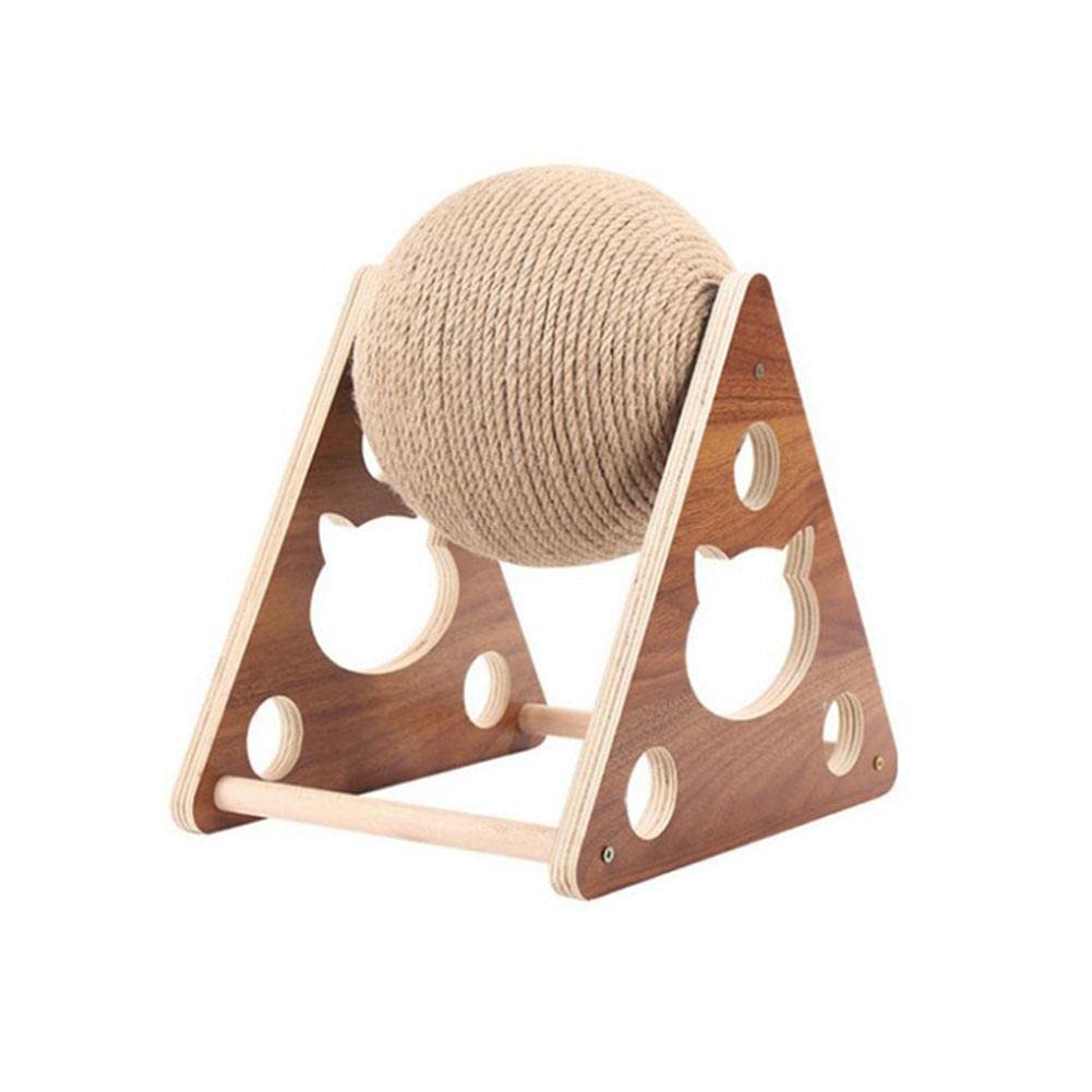 WAITLOVER Interactive Solid Wood Cat Scratcher with Sisal Rope Ball - Durable Pet Scratching Toy for Indoor Cats - Perfect for Playtime, Exercise, and Furniture Protection