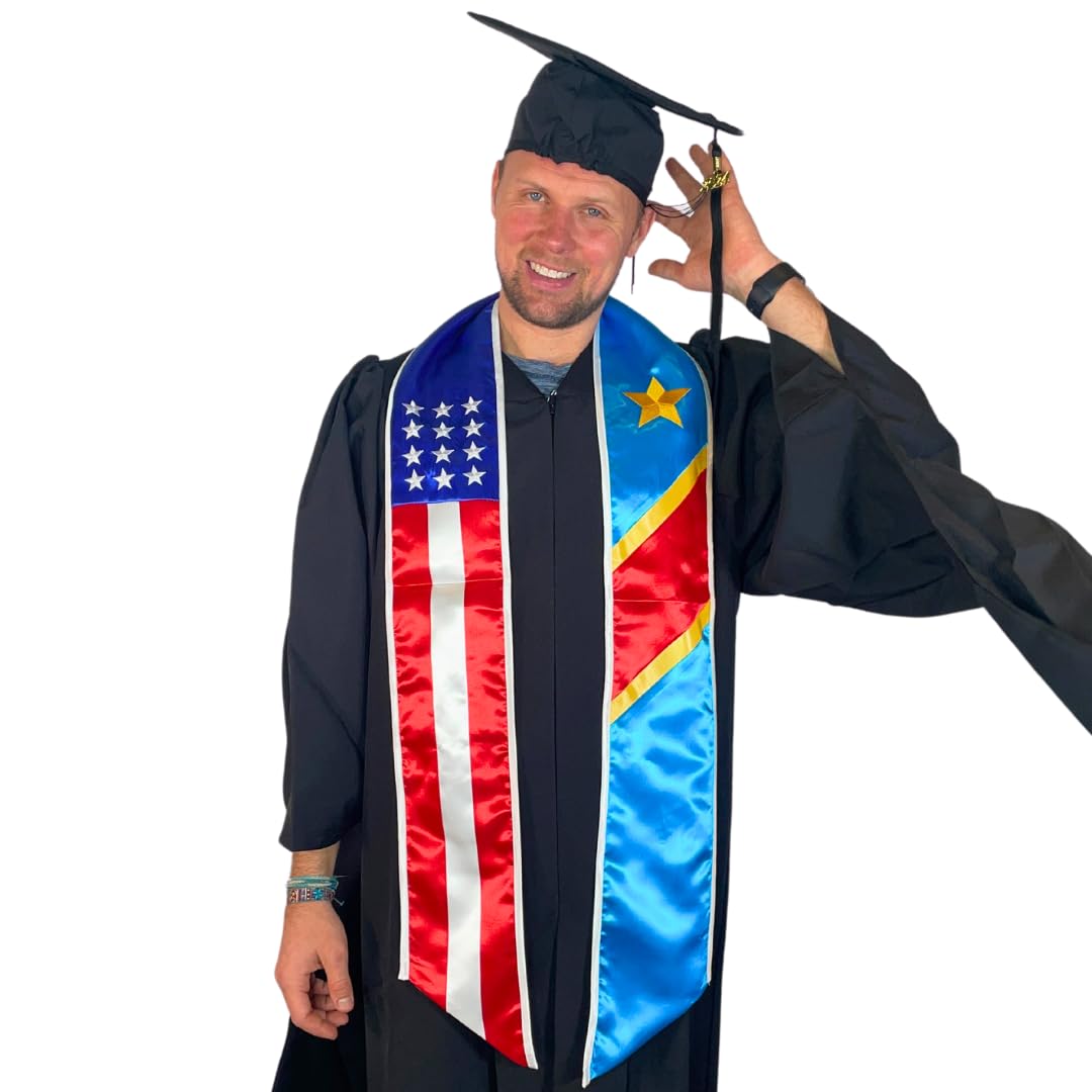 USA & International Graduation Sash Stole - 72 Inch Two Flag Design for Graduation Ceremonies & Academic Events