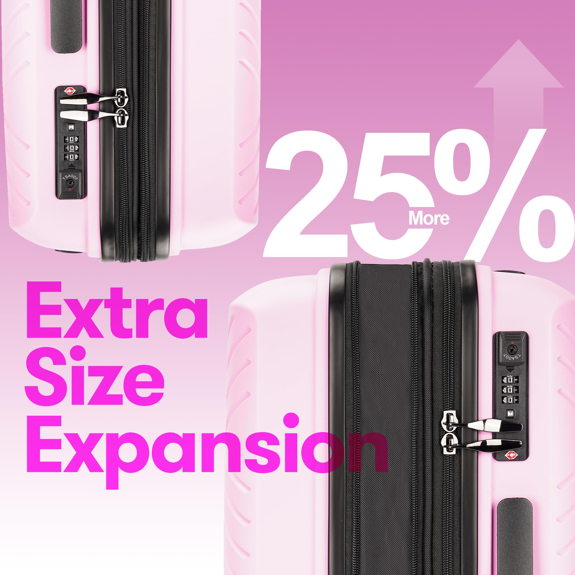 3-Piece Hard Shell Luggage Set with Wheels & TSA Lock - Large Suitcases for Travel (Light Pink) | Perfect for Family Vacations, Business Trips & International Flights