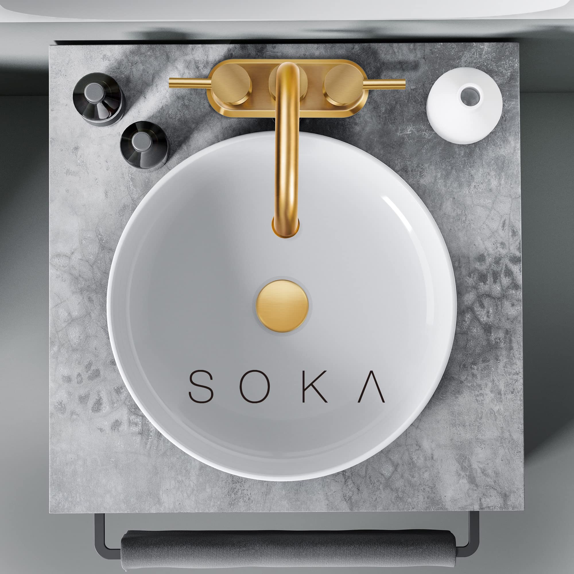 SOKA 4 Inch Centerset Bathroom Faucet - 2 Handle Commercial Hand Sink Touch Faucet with Gooseneck Spout in Gold Finish - Perfect for Restaurant, Salon, and Public Restroom Sinks