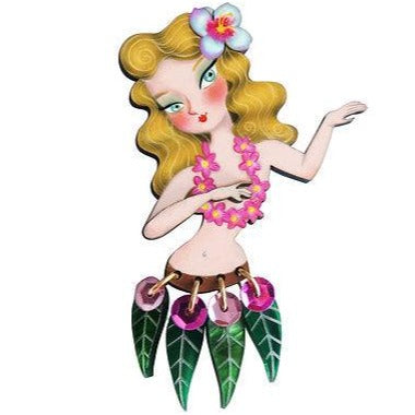 Vintage Hawaiian Blonde Hula Girl Brooch Pin - Tropical Luau Party Accessory for Women | Perfect for Beach Vacations, Summer Outfits & Hawaiian Theme Parties