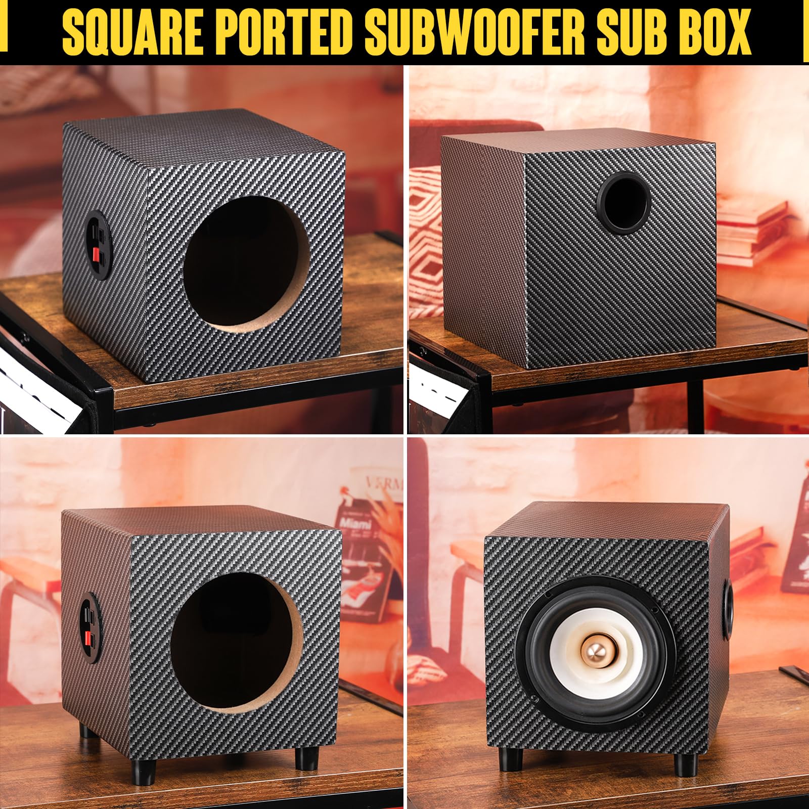 6.5 Inch Wooden Car Speaker Enclosures - Premium Sound-Absorbing Cotton & Spiked Pads for Enhanced Audio - Perfect for Home Theater & Vehicle Sound Systems - American-Made Car Audio Cabinets for Superior Sound Quality