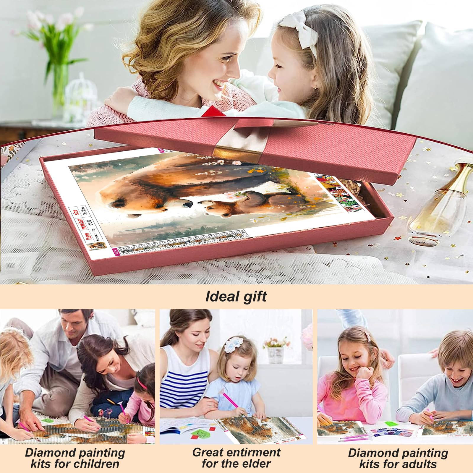 5D Diamond Painting Kit for Adults Beginners - Round Full Drill DIY Diamond Art (12x12 Inch) Brown Bear - Home Wall Decor, Relaxing Craft Gift for Christmas, Birthday & Housewarming
