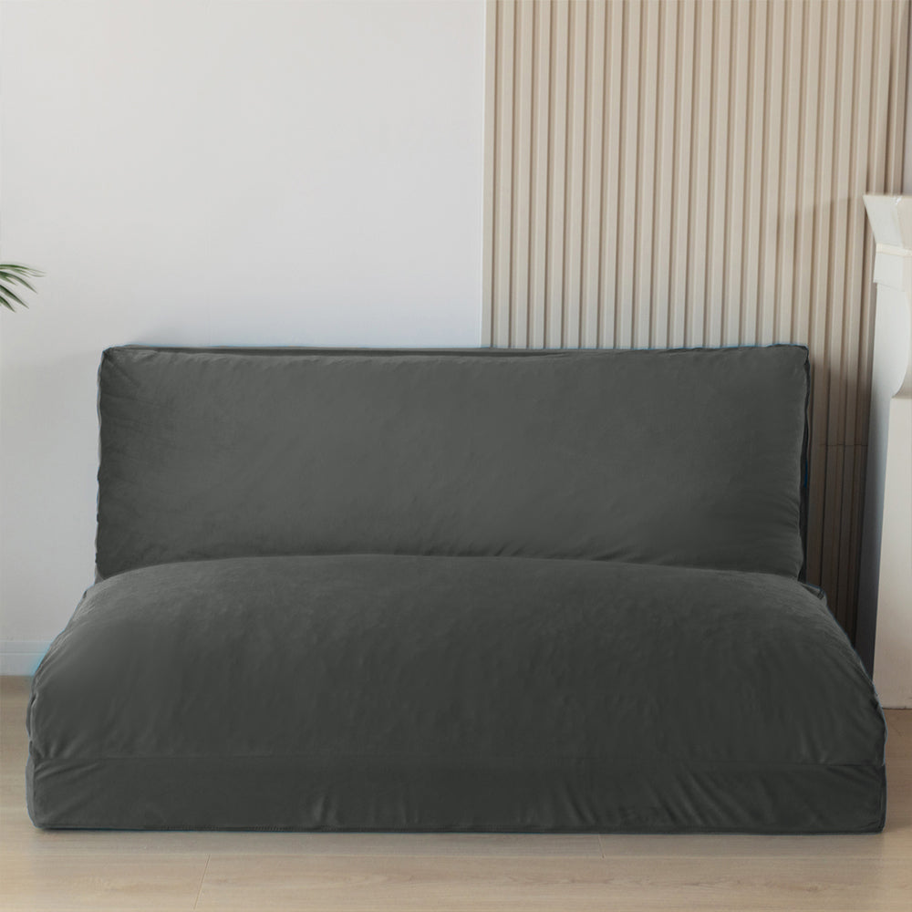 MAXYOYO Velvet Bean Bag Folding Sofa Bed for Adults - Dark Grey Washable Cover - Perfect for Living Room, Bedroom & Dorm Room Lounging