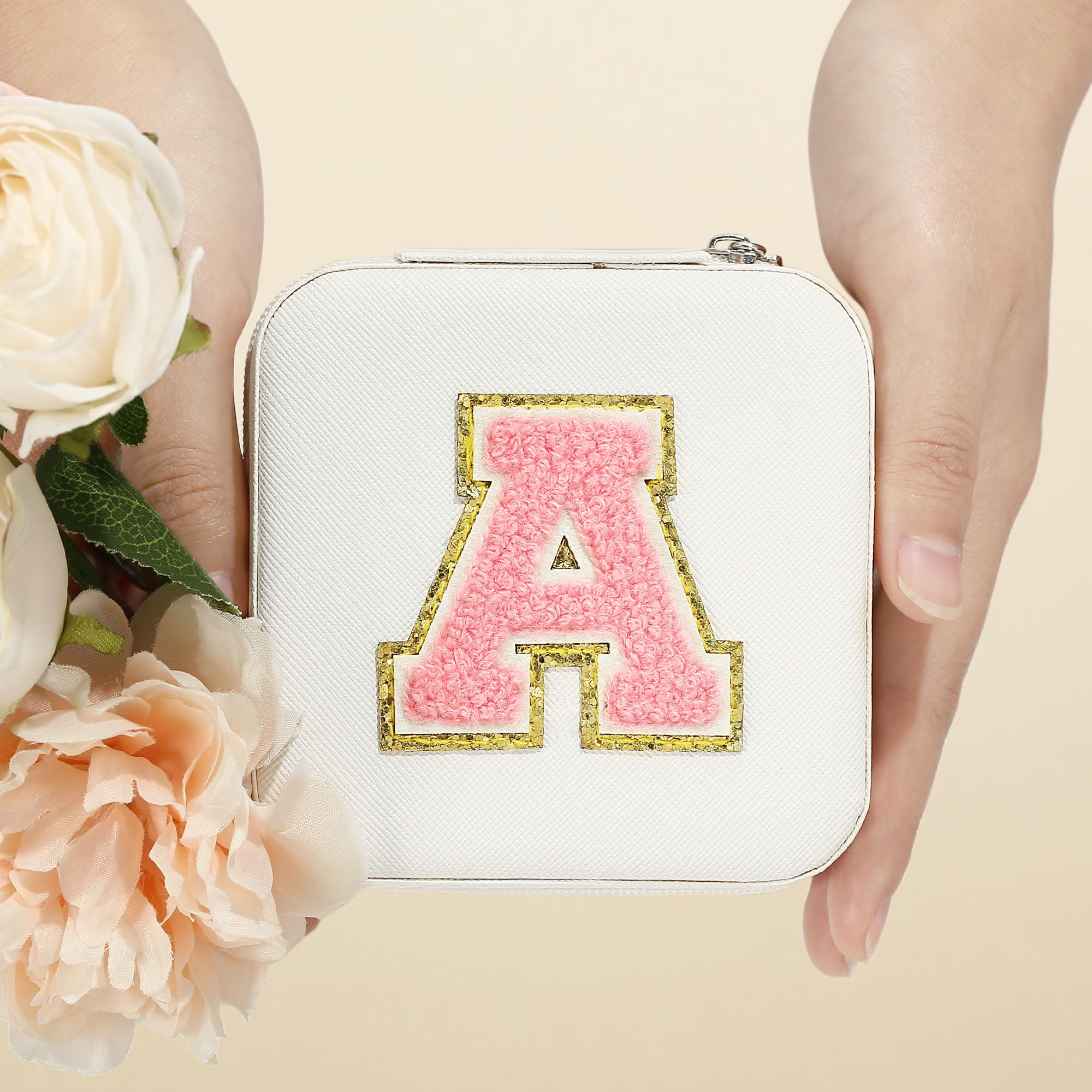 Personalized Initial Travel Jewelry Box for Women - Trendy Pink Jewelry Organizer Case | Perfect Christmas Birthday Gift for Teens Girls | Great for Travel Vacation Storage & Home Organization