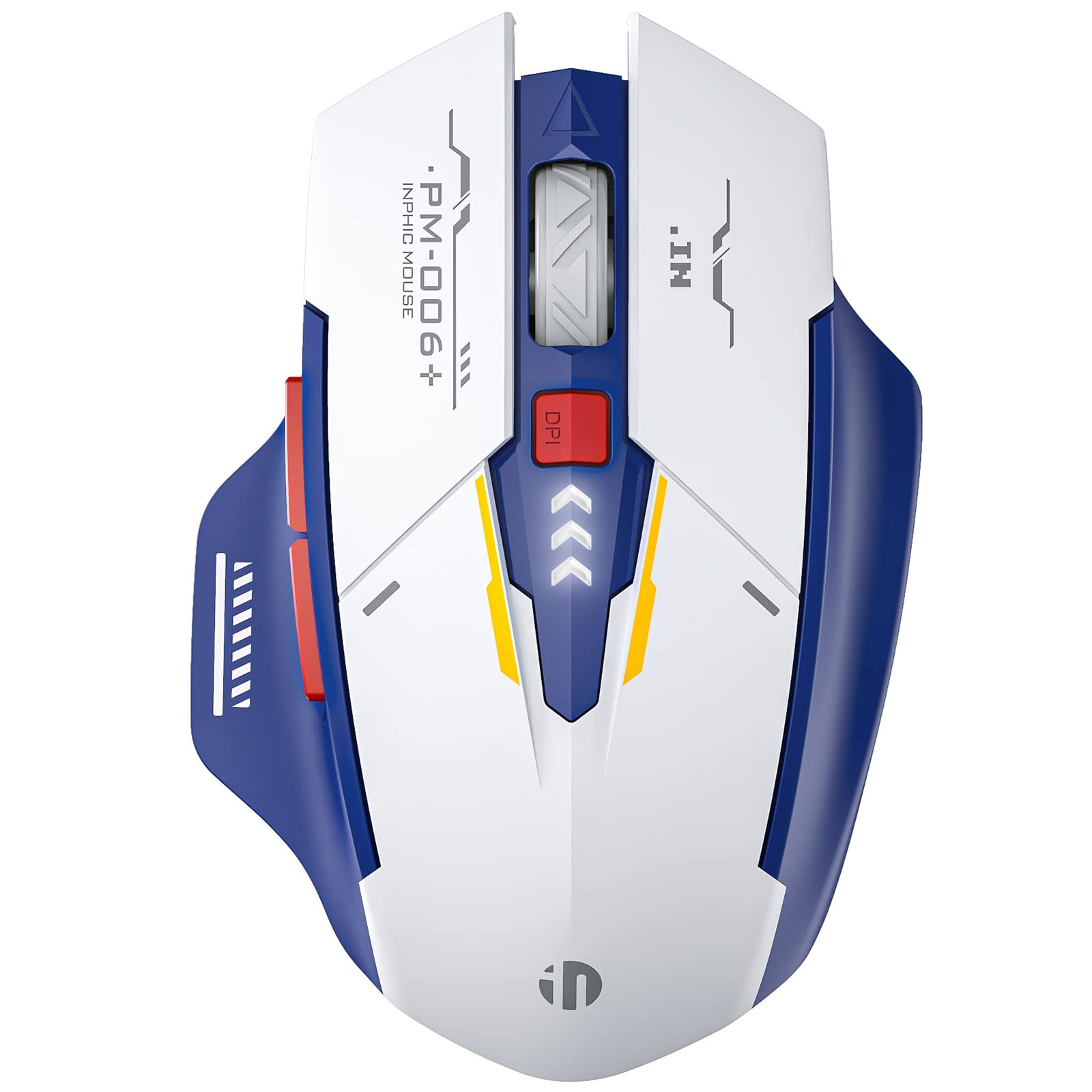 Rechargeable Wireless Mouse 2.4G USB Ergonomic Silent Computer Mouse with 3 Adjustable DPI Levels, Visible Battery Indicator, Blue & White Design for Laptop, PC, Office, and Home Use