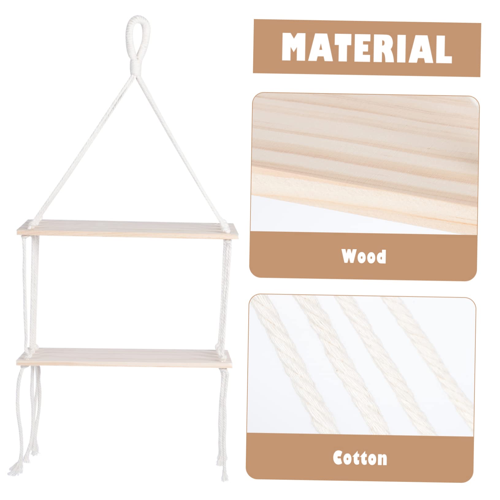 OFFSCH 1pc Macrame Plant Shelf - White Wood Hanging Pot Rack for Indoor Plants, Small Home Decor with Boho Style | Perfect for Living Room, Bedroom, or Kitchen Plant Display