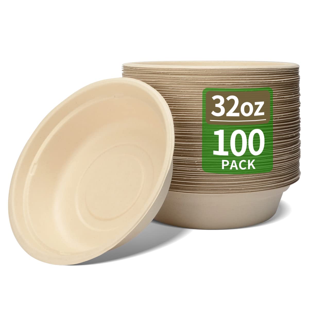 Bloomoon 100-Pack 32 oz Large Disposable Paper Bowls - Heavy Duty, Grease Resistant for Salad, Pasta, Burrito, Lunch & Snacks - Perfect for Parties, Catering, Picnics & Outdoor Events