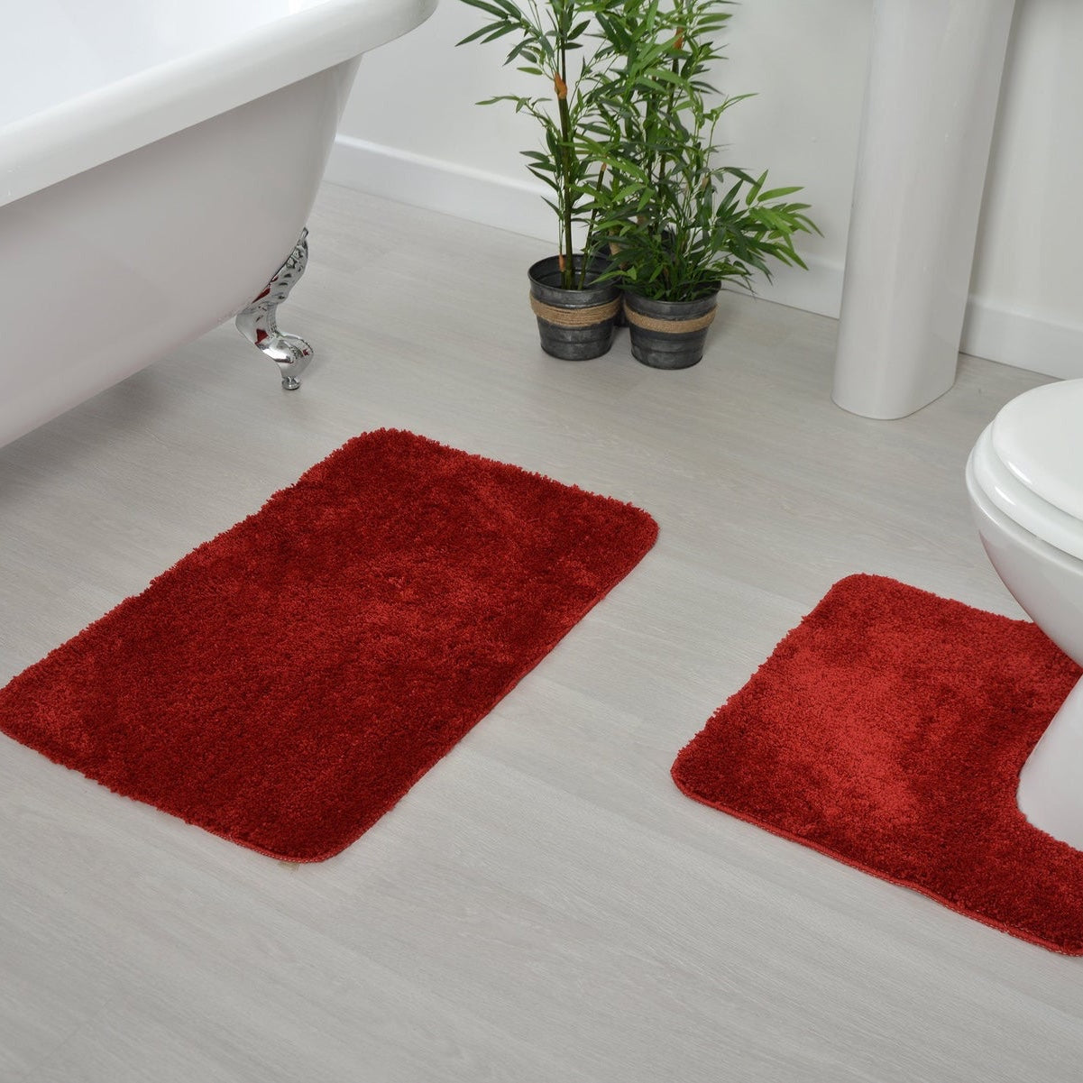 Premium Antron Non-Slip Pedestal Bath Mat - Soft Luxury Bathroom Rug with Strong Grip, Burgundy Red - Perfect for Bathroom, Shower & Vanity Areas