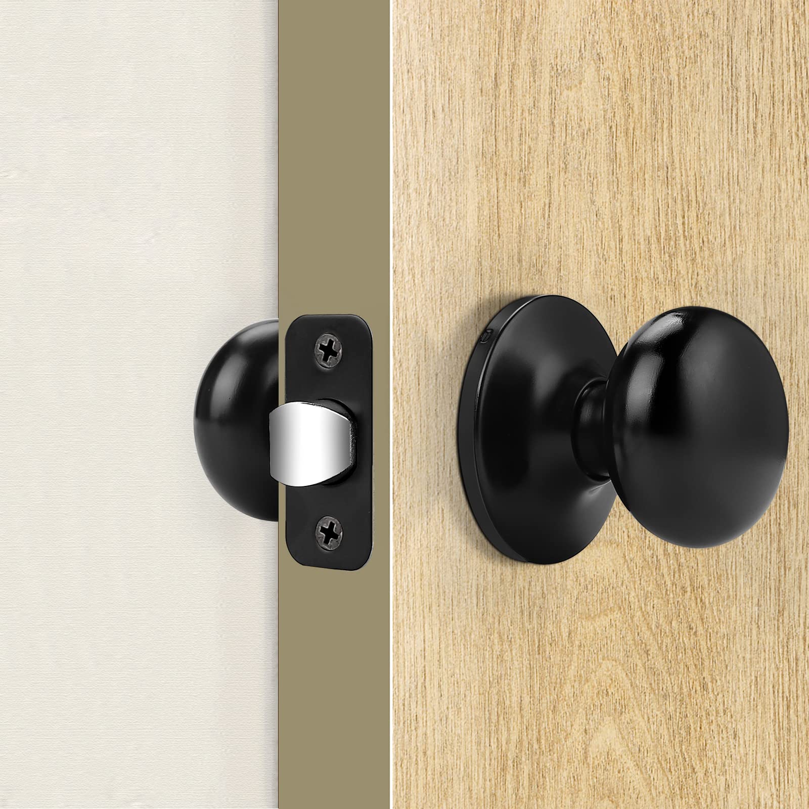 Probrico 10-Pack Matte Black Interior Door Knobs - Passage Door Handles for Closet & Hallway | Universal Design for Bedroom, Bathroom & Office Doors