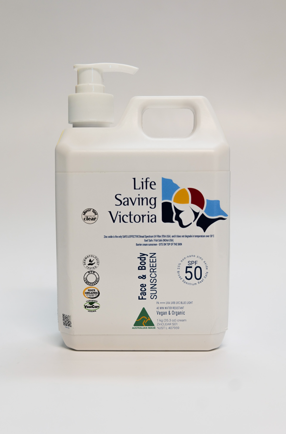 Vegan Organic Zinc Clear SPF50 Sunscreen - Broad Spectrum UVA/UVB Protection, Reef Safe, Non-Greasy - Perfect for Beach, Swimming & Outdoor Activities