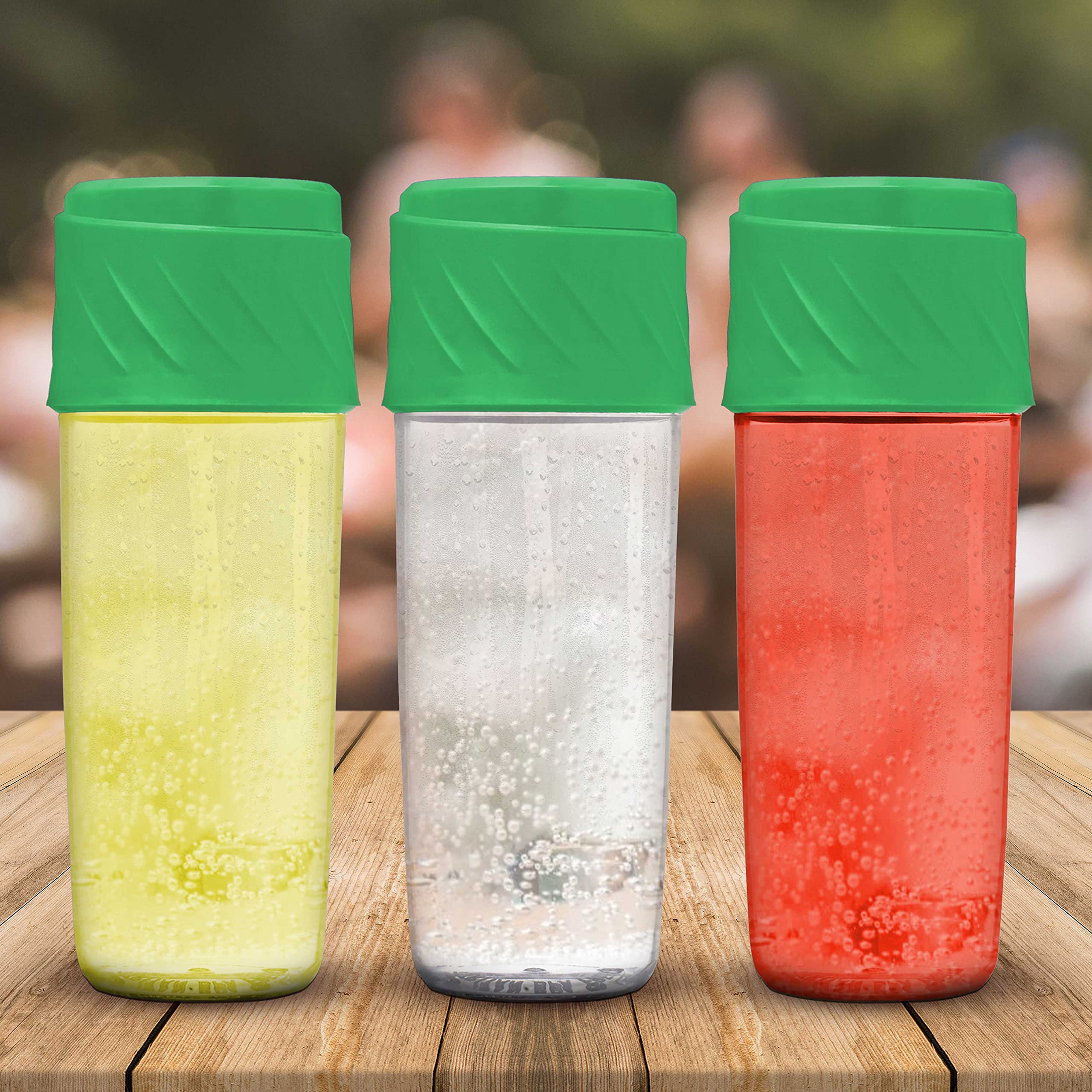 10 Pack Dual Sip-N-Snack BPA Free Plastic Water Bottles with Screw On Lid - 16 oz Reusable Sports Bottles for Kids, Gym, Hiking & Outdoor Activities - Green