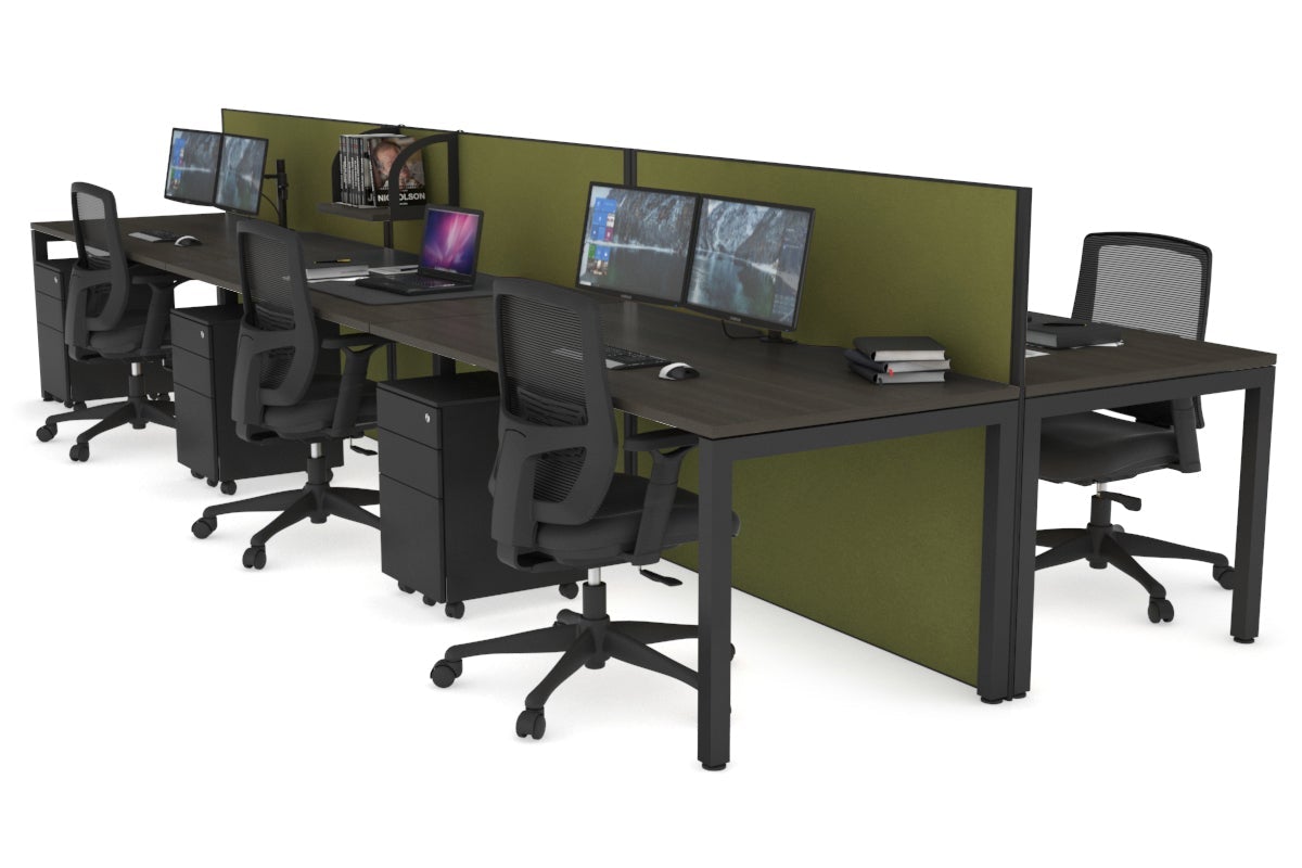 Horizon Quadro 6p Bench Square Legs Office Workstation - 1400L x 800W with Cable Management Scallop | Modern Office Furniture for Workspace & Conference Room Setup