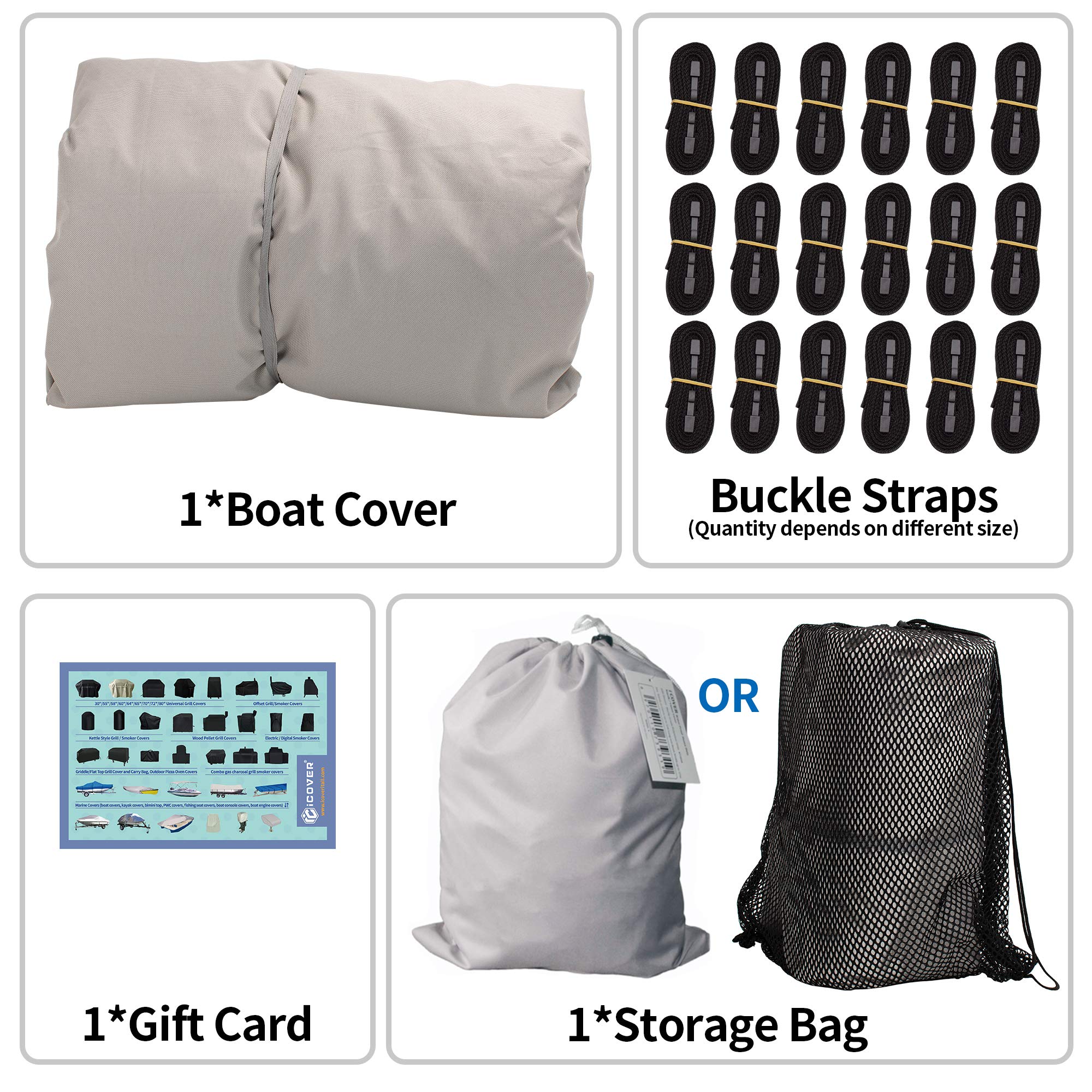 Heavy Duty 600D Trailerable Boat Cover for V-Hull Center Console Boats 22-24ft - Fits Beam Width up to 102in & Windshield Height 30in - Includes Support Pole - Waterproof UV Protection for Outdoor Storage & Towing