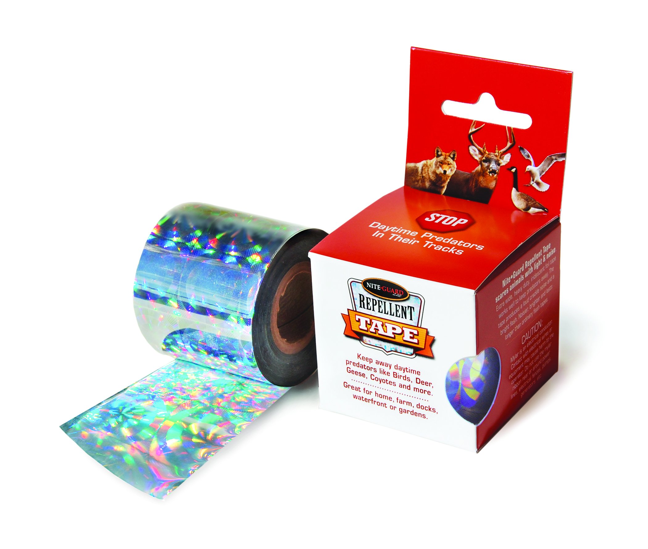 Nite Guard NRT-001 Solar Powered Animal Repellent Tape - Silver Reflective Scare Tape for Pest Control | Protects Gardens, Farms, and Outdoor Areas from Birds, Deer, and Rodents