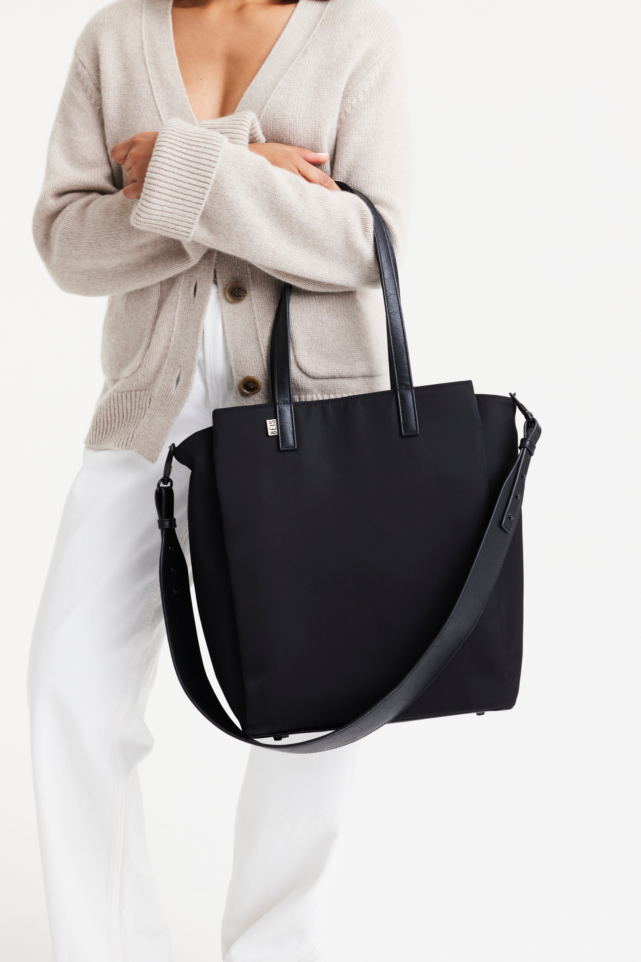 Stylish Black Commuter Tote Bag for Women - Waterproof Work Tote with Laptop Pocket - Perfect for Office, Business Travel & Daily Use