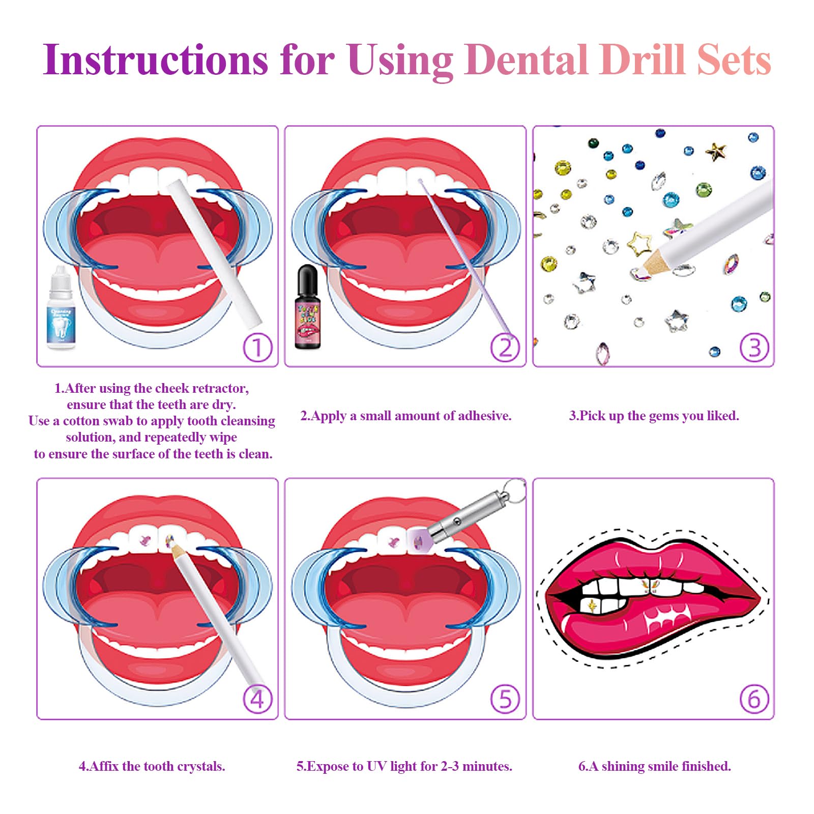 Professional DIY Tooth Gem Kit with Glue & Light - 435pcs Shining Crystal Teeth Jewelry for Sweet Smile | Perfect for Parties, Weddings & Self-Expression