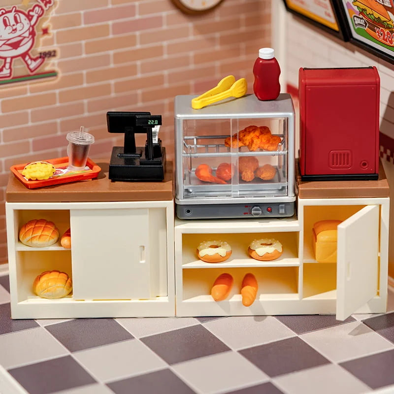 Rolife Yum Yum Burgers DIY Plastic Miniature House Kit - Creative Mini Burger Shop Model for Home Decor, Gift & Collectibles | Perfect for Craft Lovers, Miniature Enthusiasts & Room Decoration