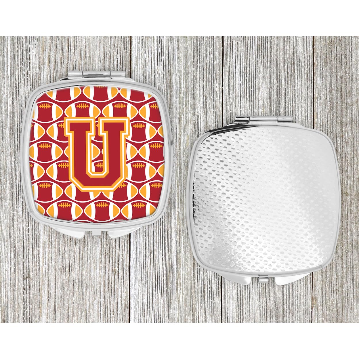 Caroline's Treasures CJ1070-USCM Letter U Football Cardinal and Gold Compact Mirror - Portable Folding Handheld Travel Makeup Mirror for Women & Girls, Perfect Gift for Sports Fans, Cheerleaders, and Football Enthusiasts - Ideal for On-the-Go Touchups, Purse Essentials, and Game Day Accessories