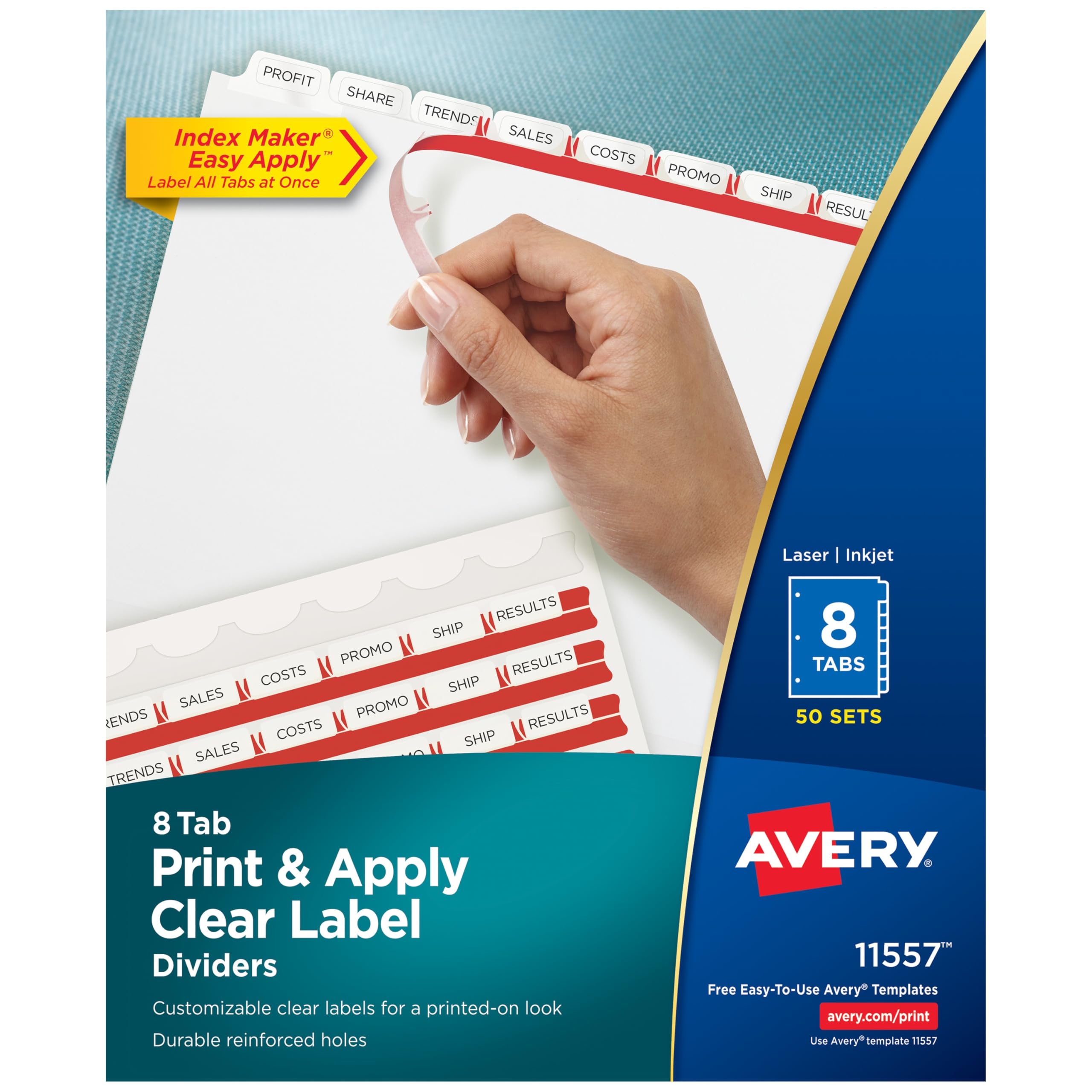 Avery 8-Tab Binder Dividers with Clear Label Strips - White Tabs, 50 Sets (11557) - Perfect for School, Office Organization & Document Filing