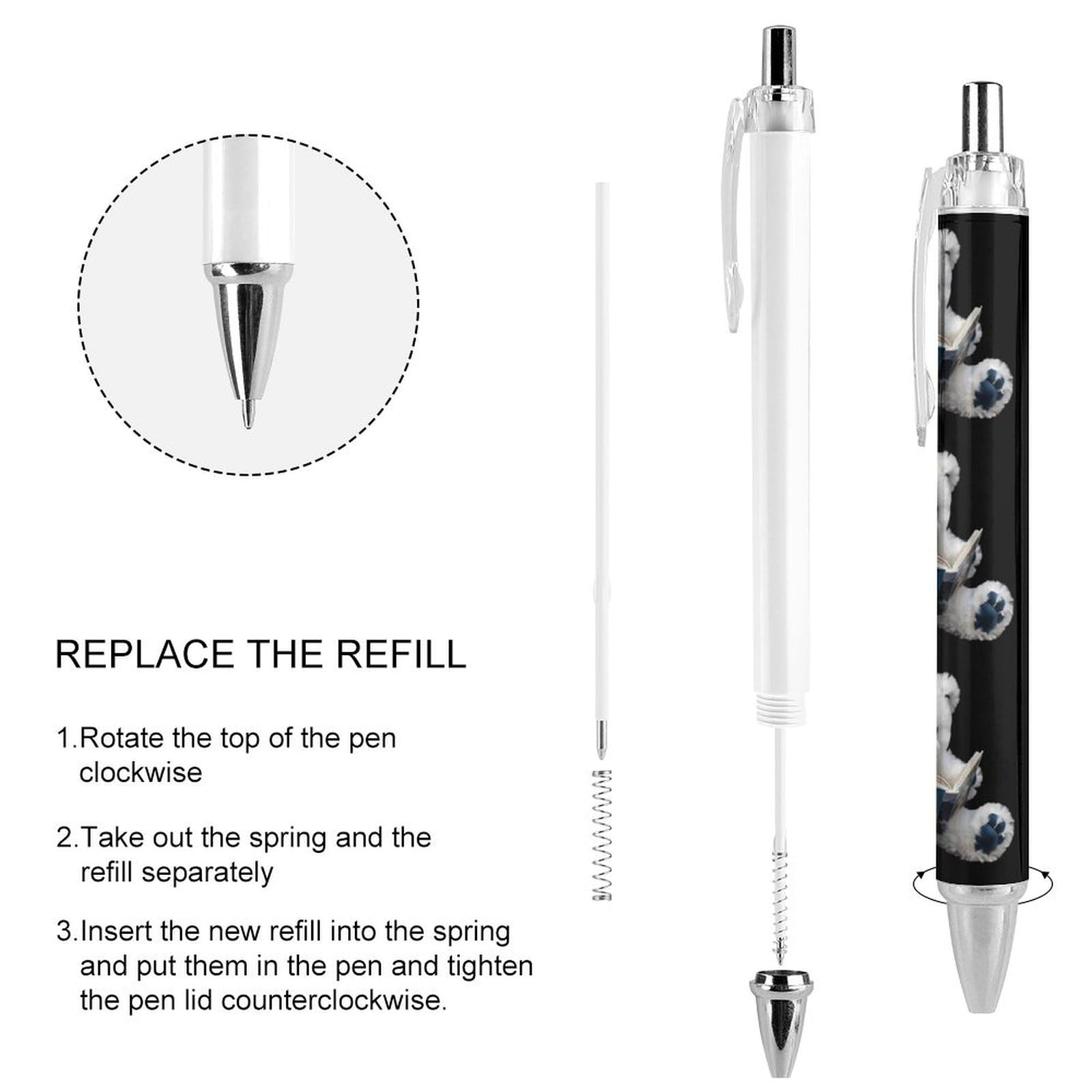 Cute Reading Teddy Bear Retractable Ballpoint Pen - 0.5mm Fine Point Round Barrel Pens (1/2/4 Packs) for Office, School, Note Taking & Gift Giving