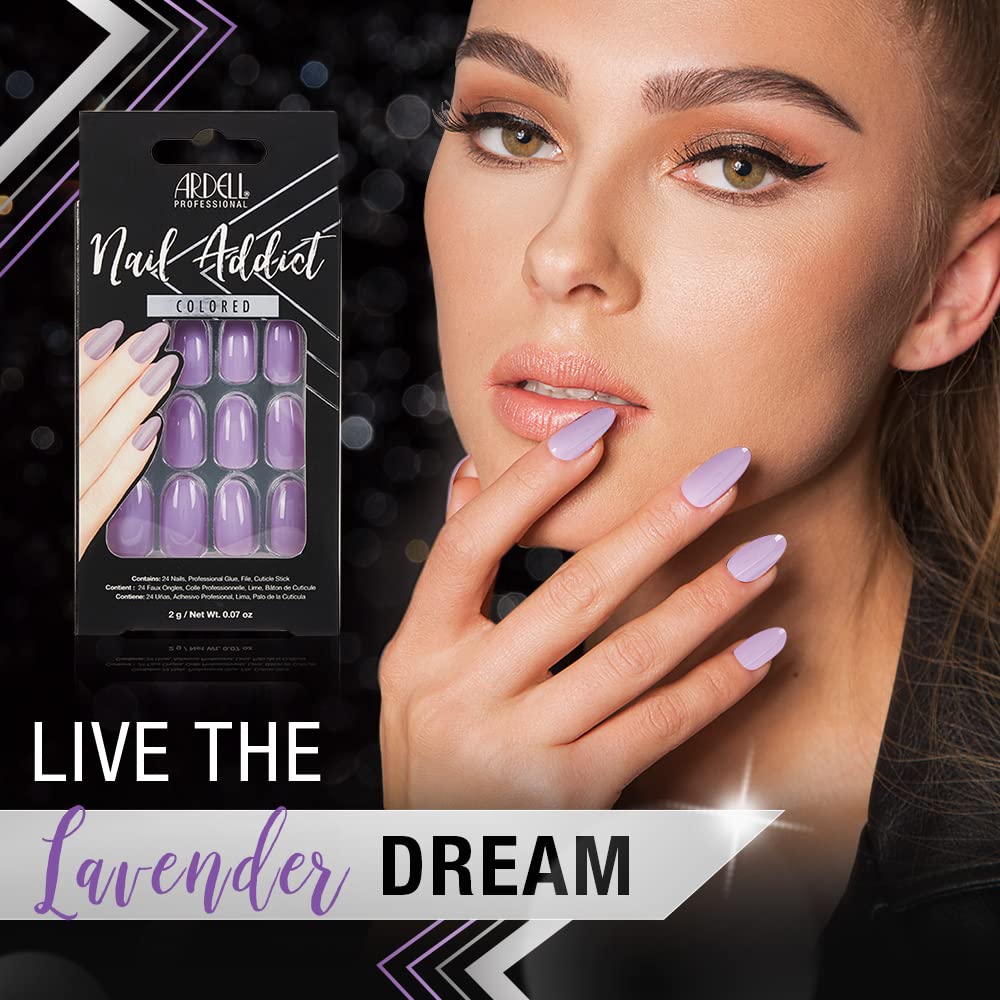 Ardell Nail Addict Artificial Nail Set - Lovely Lavender Press on Nails for Women | Perfect for Parties, Weddings & Special Occasions